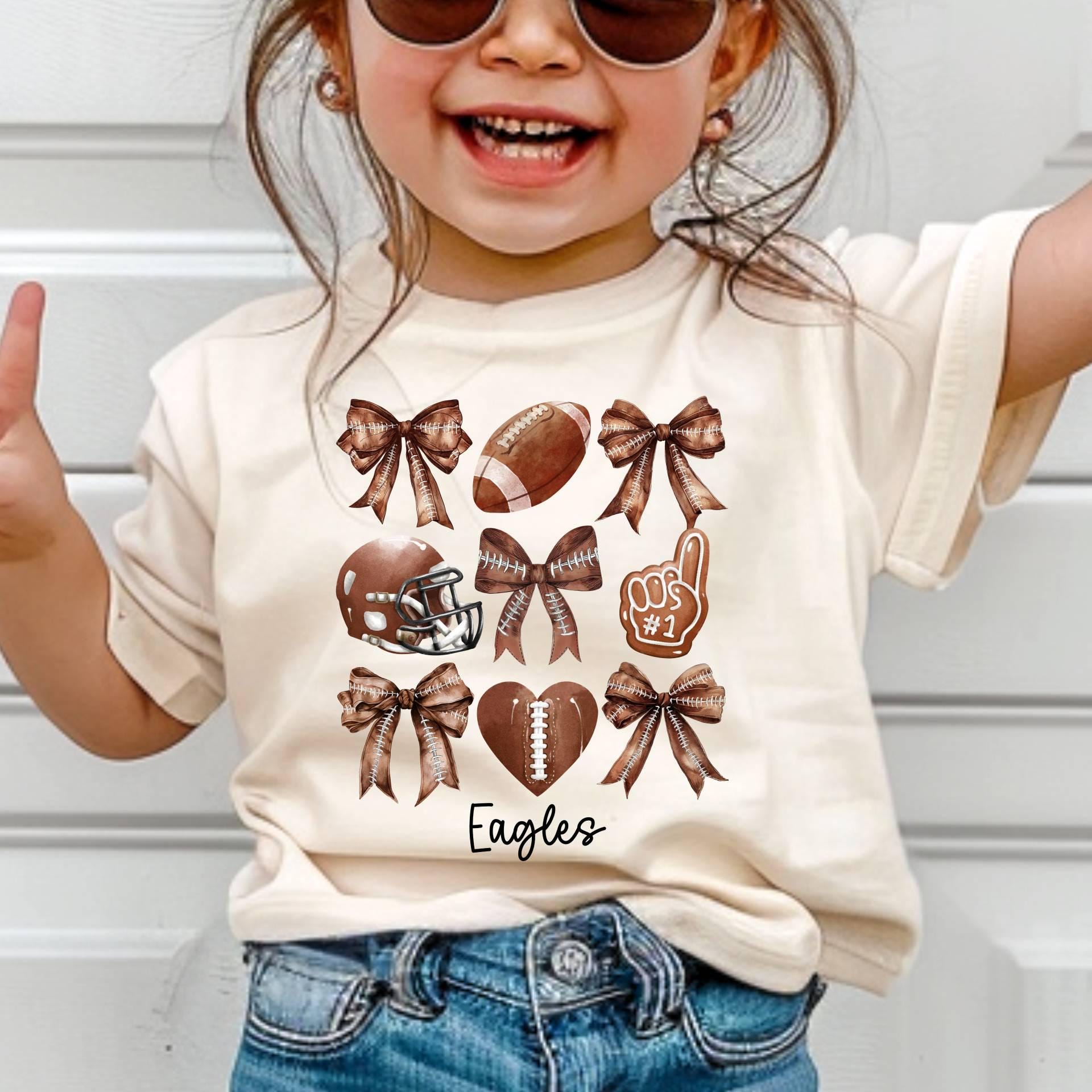 Personalized Kids Football Shirt with Coquette Bows,Custom Toddler Football T-Shirt,Youth Football Gameday Shirt,Cute Girls Football T-Shirt  CUSFB