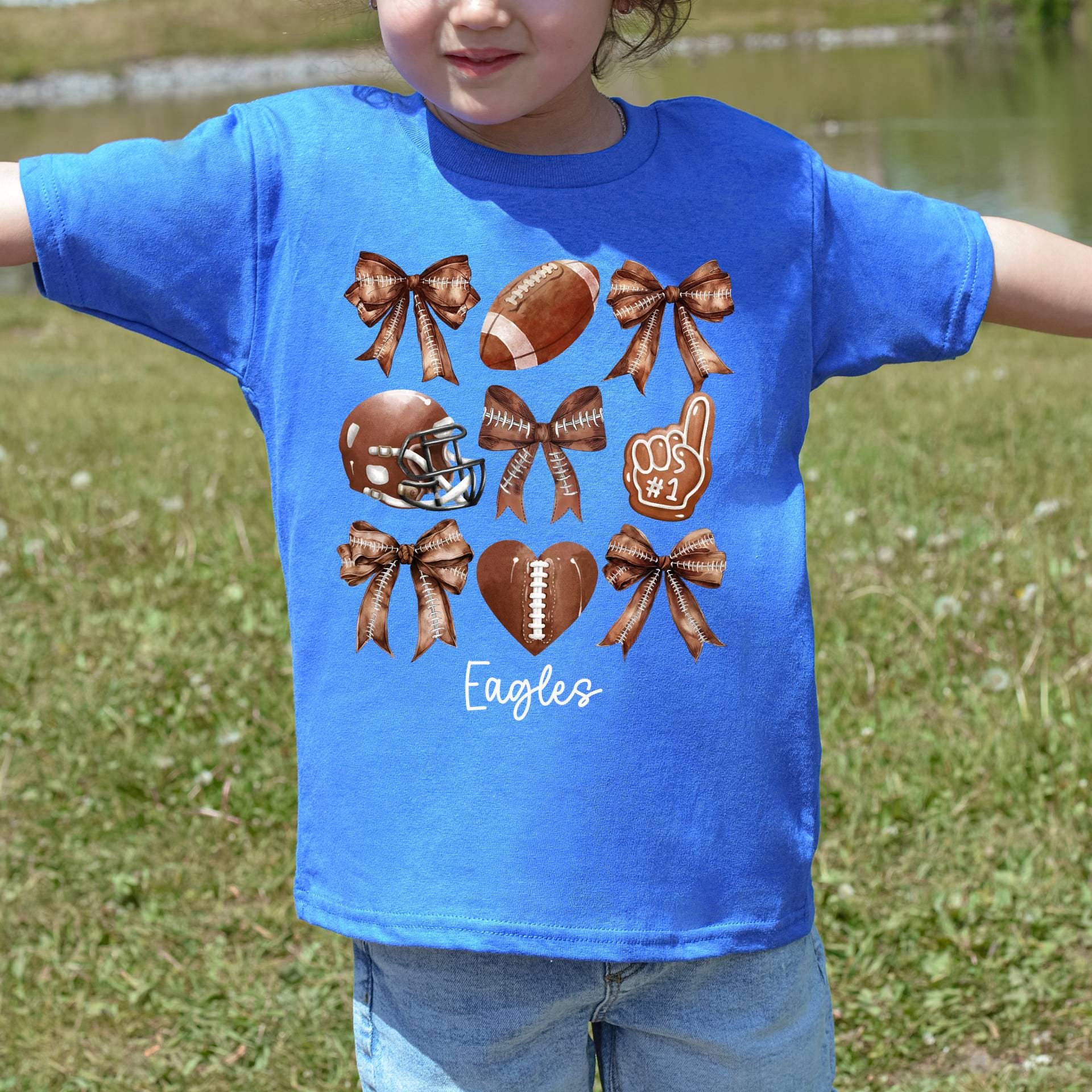 Personalized Kids Football Shirt with Coquette Bows,Custom Toddler Football T-Shirt,Youth Football Gameday Shirt,Cute Girls Football T-Shirt   FB2308