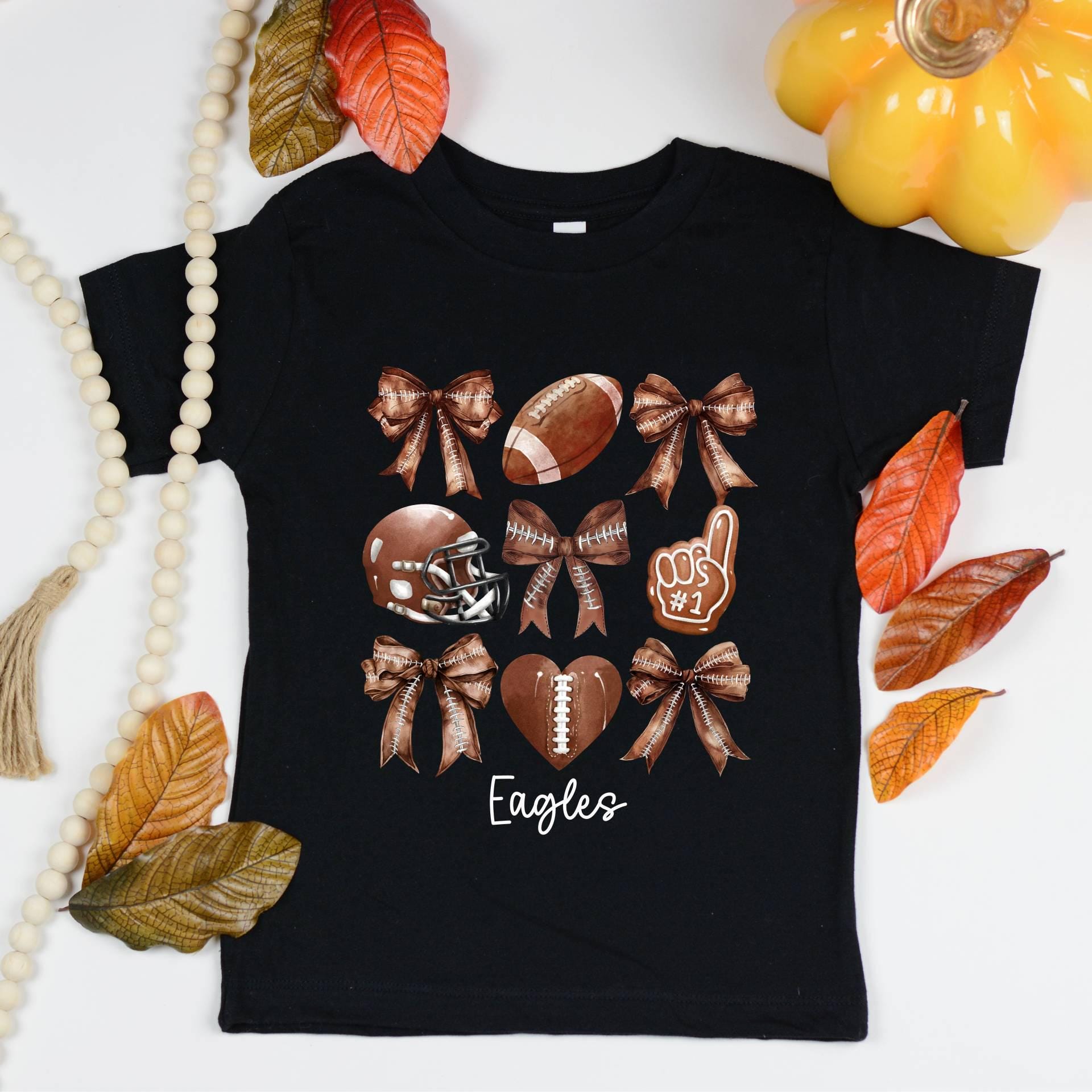 Personalized Kids Football Shirt with Coquette Bows,Custom Toddler Football T-Shirt,Youth Football Gameday Shirt,Cute Girls Football T-Shirt  CUSFB