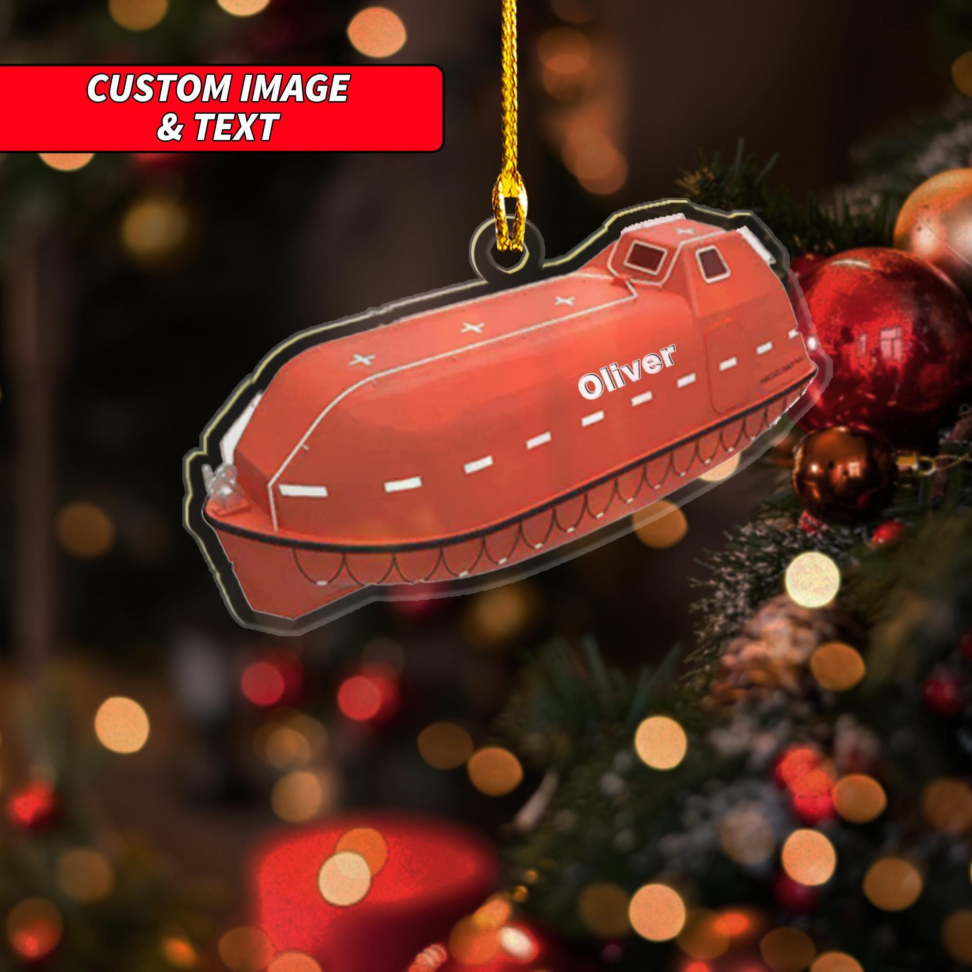 Personalized Lifeboat Ornament 2024, 2D Flat Christmas Lifeboat Ornament, Custom Lifeboat Christmas Home Decor, 2D Flat Boats Ornament ORNO5