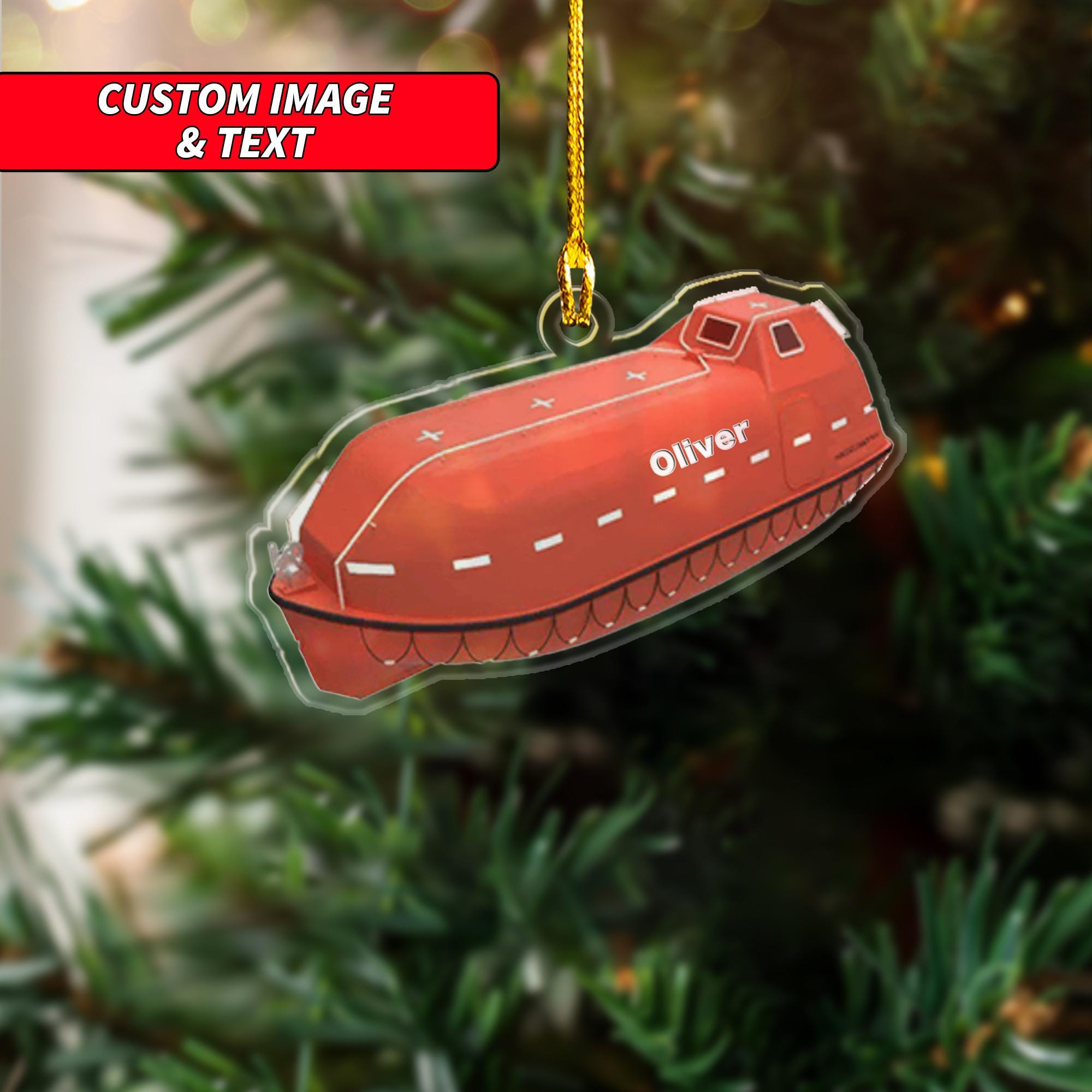 Personalized Lifeboat Ornament 2024, 2D Flat Christmas Lifeboat Ornament, Custom Lifeboat Christmas Home Decor, 2D Flat Boats Ornament ORNO5