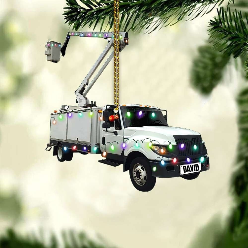 Personalized Lineman Bucket Truck Christmas Ornament, Truck Christmas Ornament, Christmas Gift For Lineman, Gift For Trucker Ornament ORH1710N