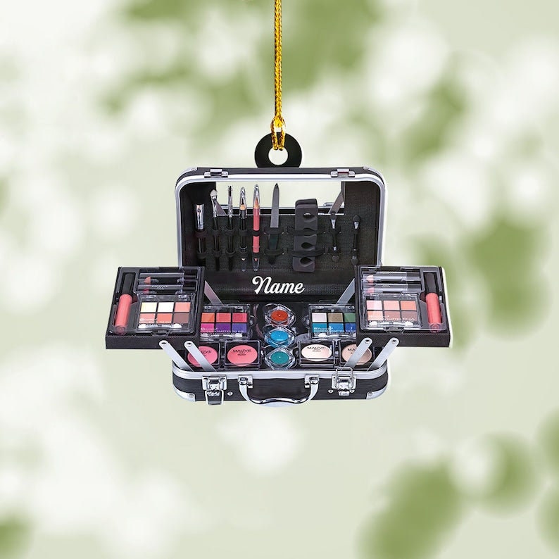 Personalized Makeup Box Christmas Hanging Ornament, Cosmetics Ornament Decor, Makeup Artist Christmas Gift, Cosmetics Shop Decor ORH1710N