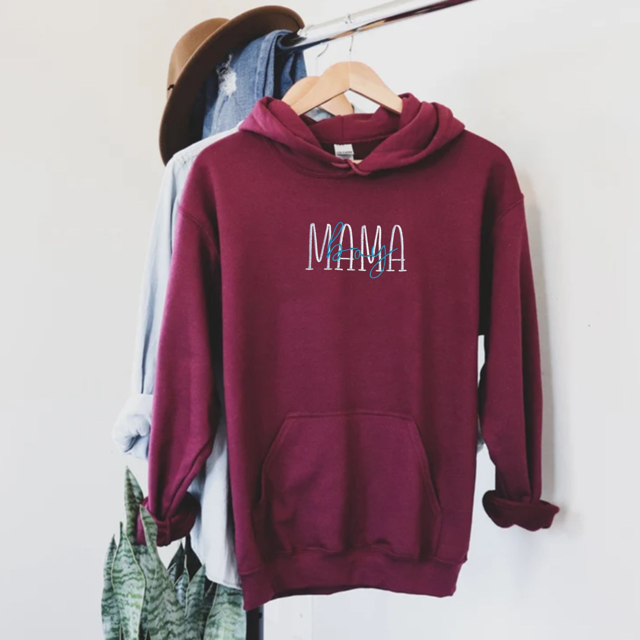 Personalized Mama Boy Embroidery Hoodie, Mama Boy Monograms Hood, Best Gift for Mom em1