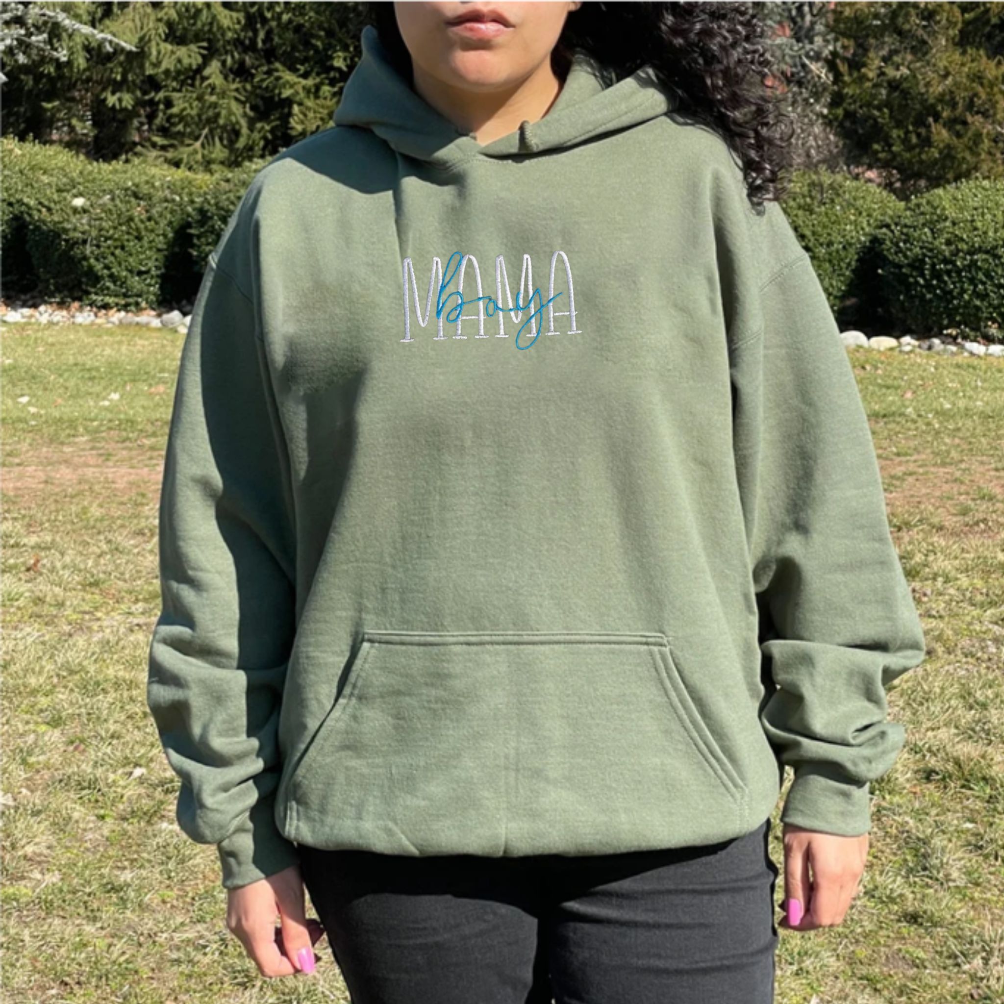 Personalized Mama Boy Embroidery Hoodie, Mama Boy Monograms Hood, Best Gift for Mom em1