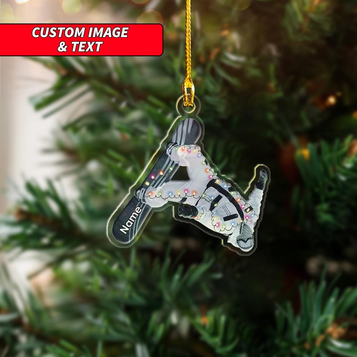 Personalized Man Ski & Snowboarding Christmas Ornament, Snowboarding Christmas Ornament, Custom Name Acrylic Ornament ORNO5