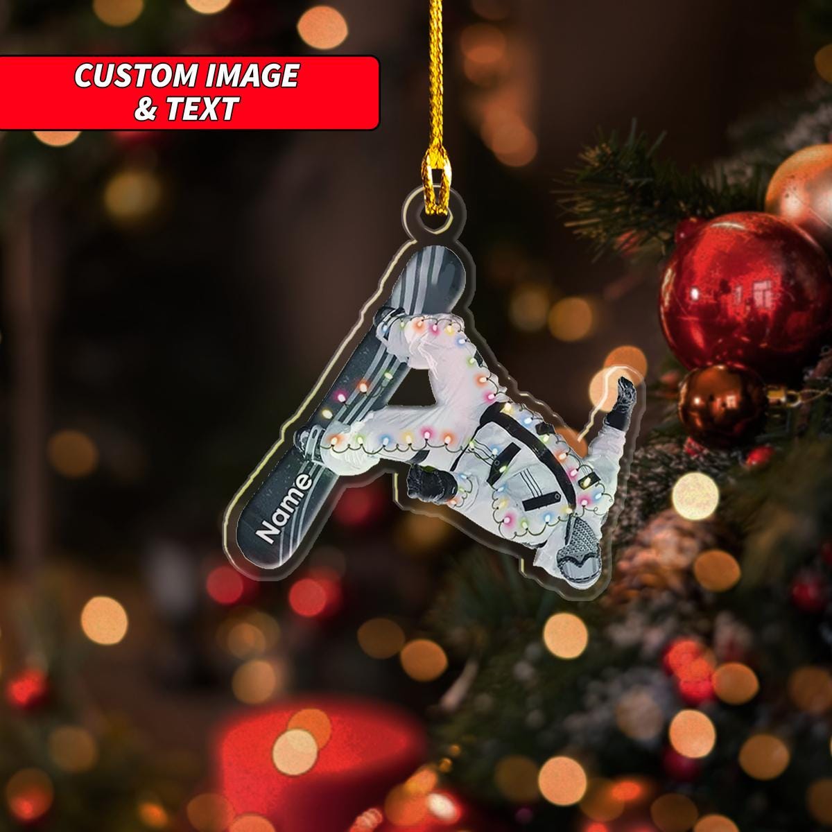 Personalized Man Ski & Snowboarding Christmas Ornament, Snowboarding Christmas Ornament, Custom Name Acrylic Ornament ORNO5