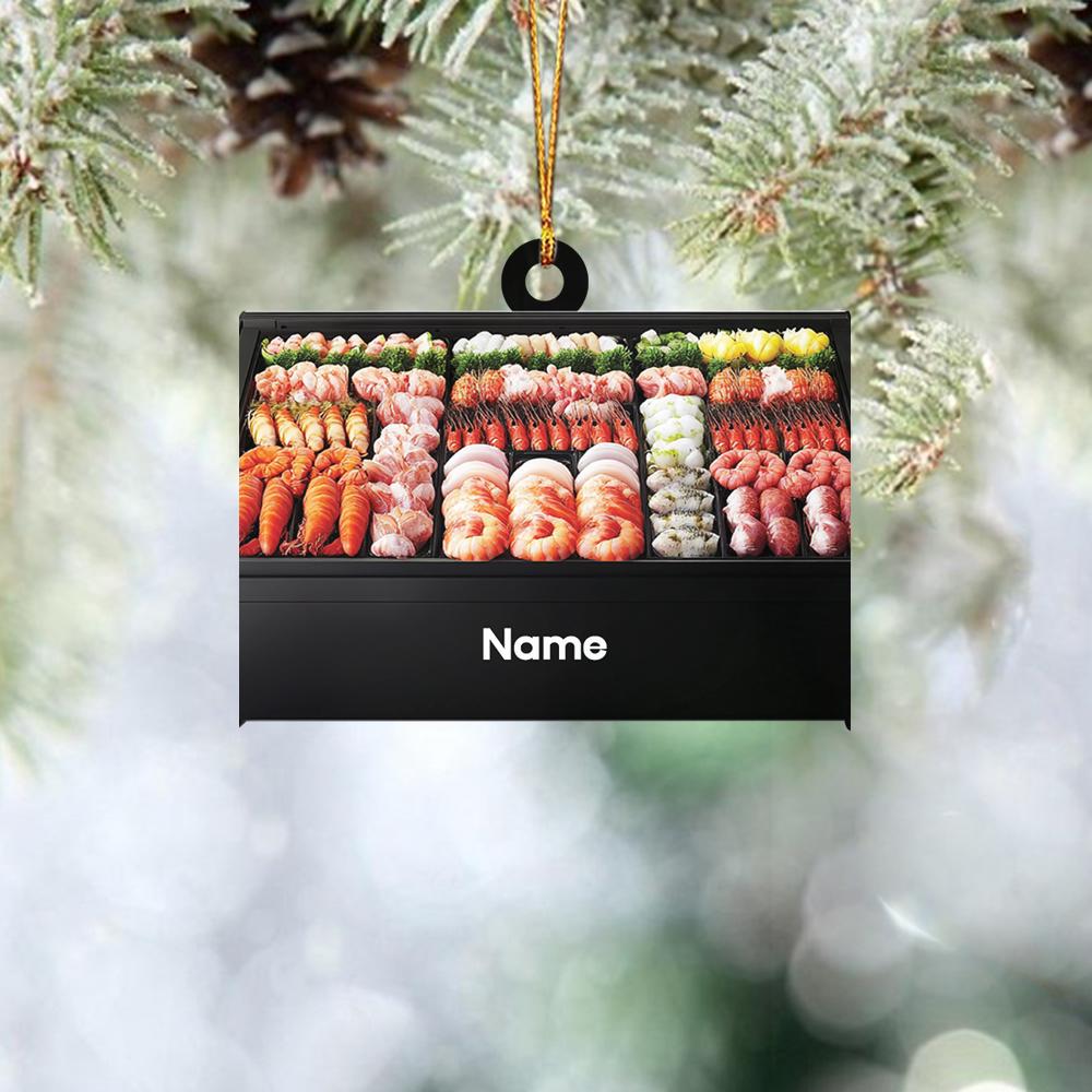 Personalized Meat Fridge Christmas Ornament, Butcher Display Fridge Ornament, Butcher Shop Ornament, Meat Refrigerator Ornament HAOR0611