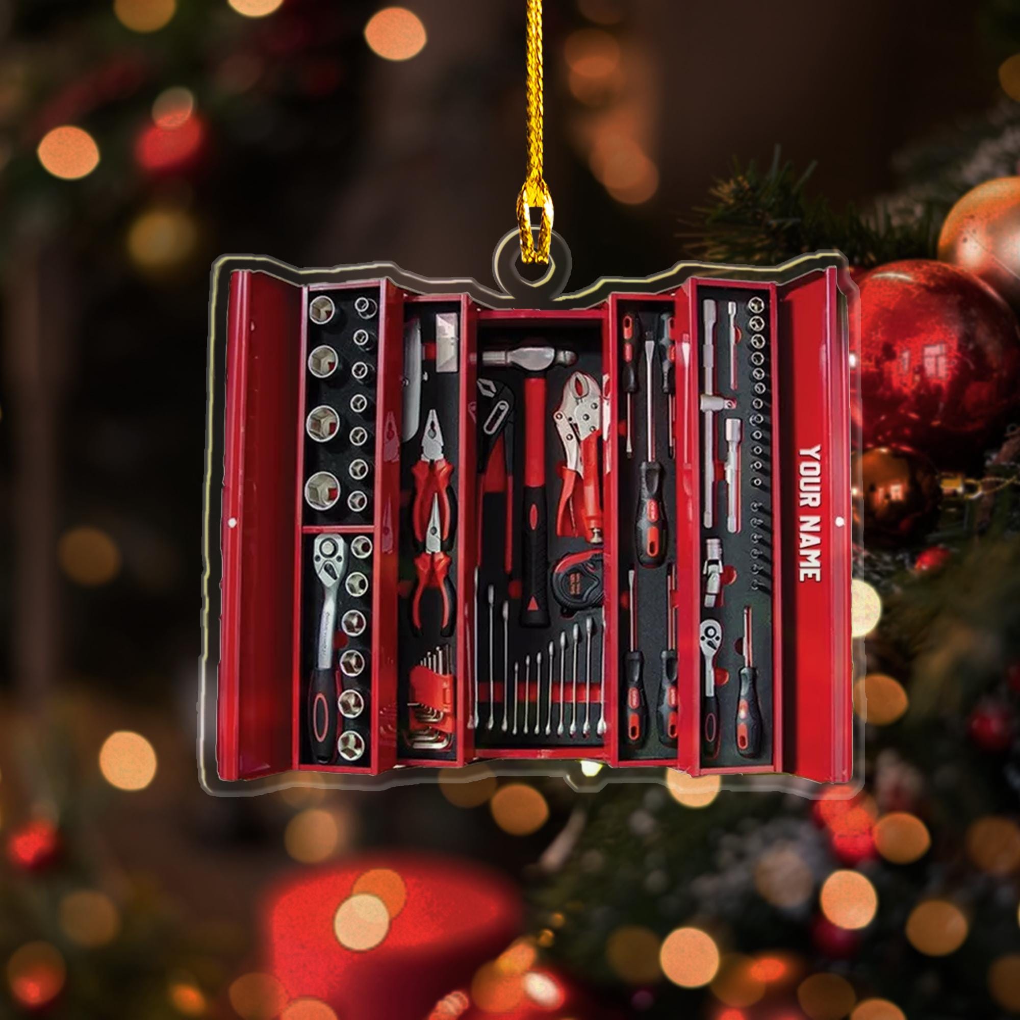 Personalized Mechanic Tool Box 2D Flat Christmas Ornament, Mechanic Tool Box Christmas Ornament Repair Tool Box Garage Ornament Decor ORNO5