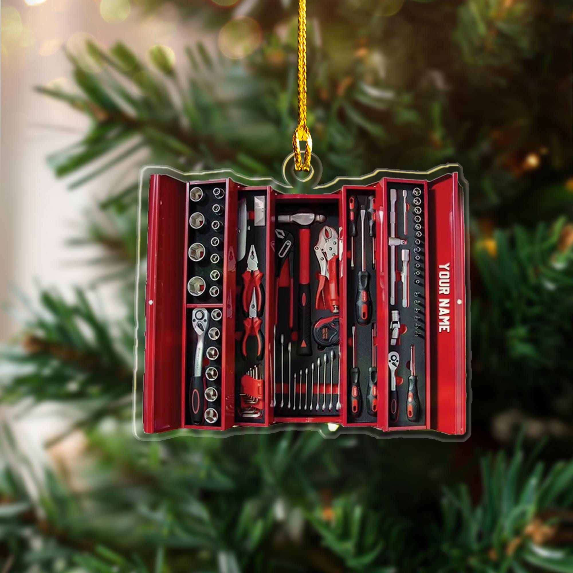 Personalized Mechanic Tool Box 2D Flat Christmas Ornament, Mechanic Tool Box Christmas Ornament Repair Tool Box Garage Ornament Decor ORNO5