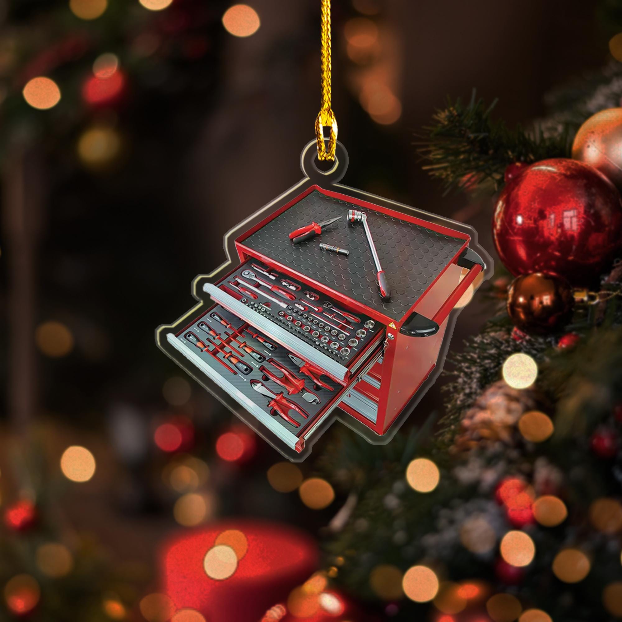 Personalized Mechanic Tool Box 2D Flat Ornament, Custom Tools Garage Ornament, Tool Boxes Drawer Bearing Ornament, Tools Garage Ornament ORNO5