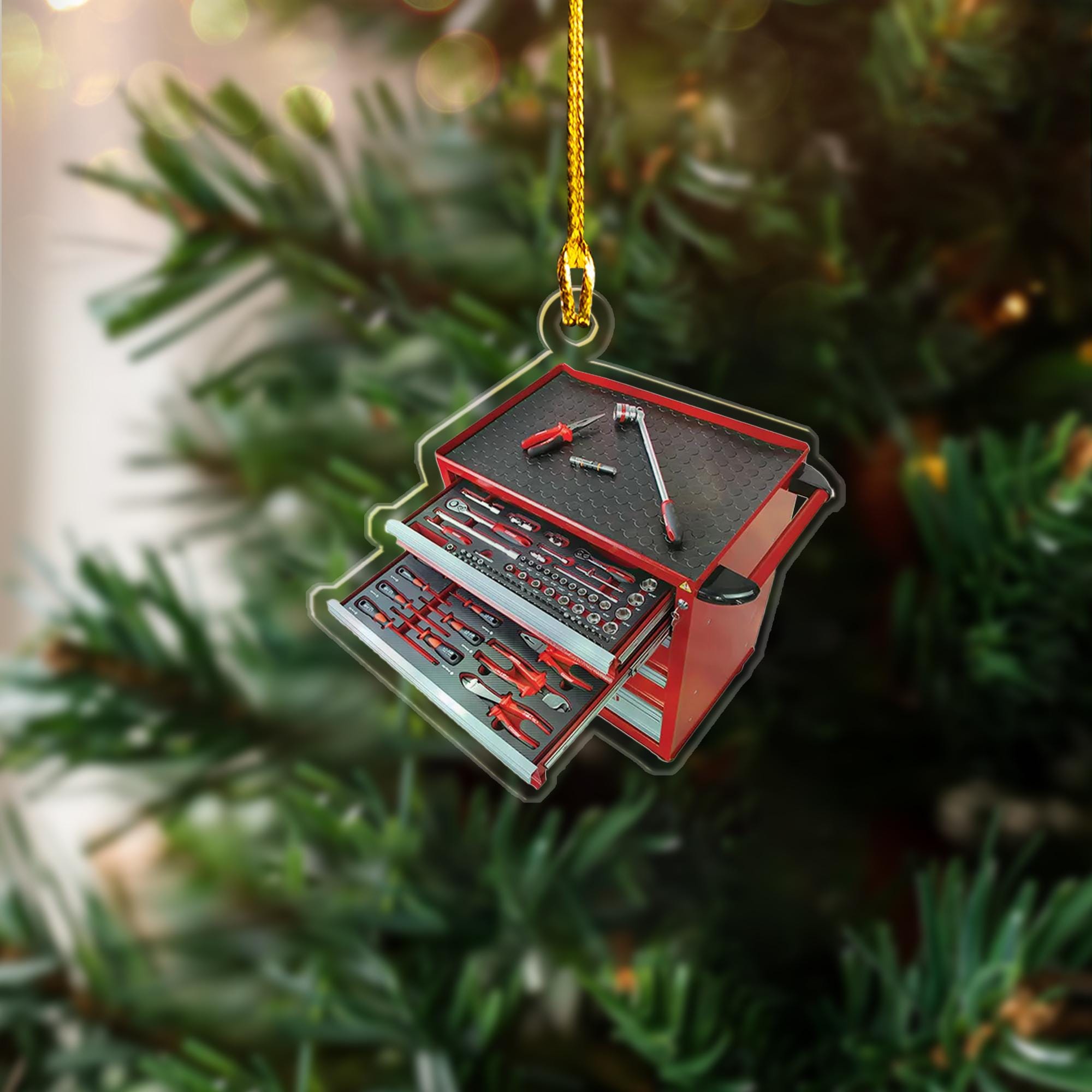 Personalized Mechanic Tool Box 2D Flat Ornament, Custom Tools Garage Ornament, Tool Boxes Drawer Bearing Ornament, Tools Garage Ornament ORNO5