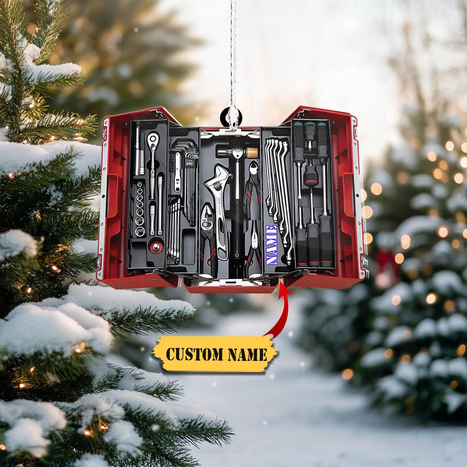 Personalized Mechanic Toolbox Ornament 2024 - Custom Name Christmas Ornament for Tool Lovers - Unique Gift for Mechanics and Handymen HAOR0711