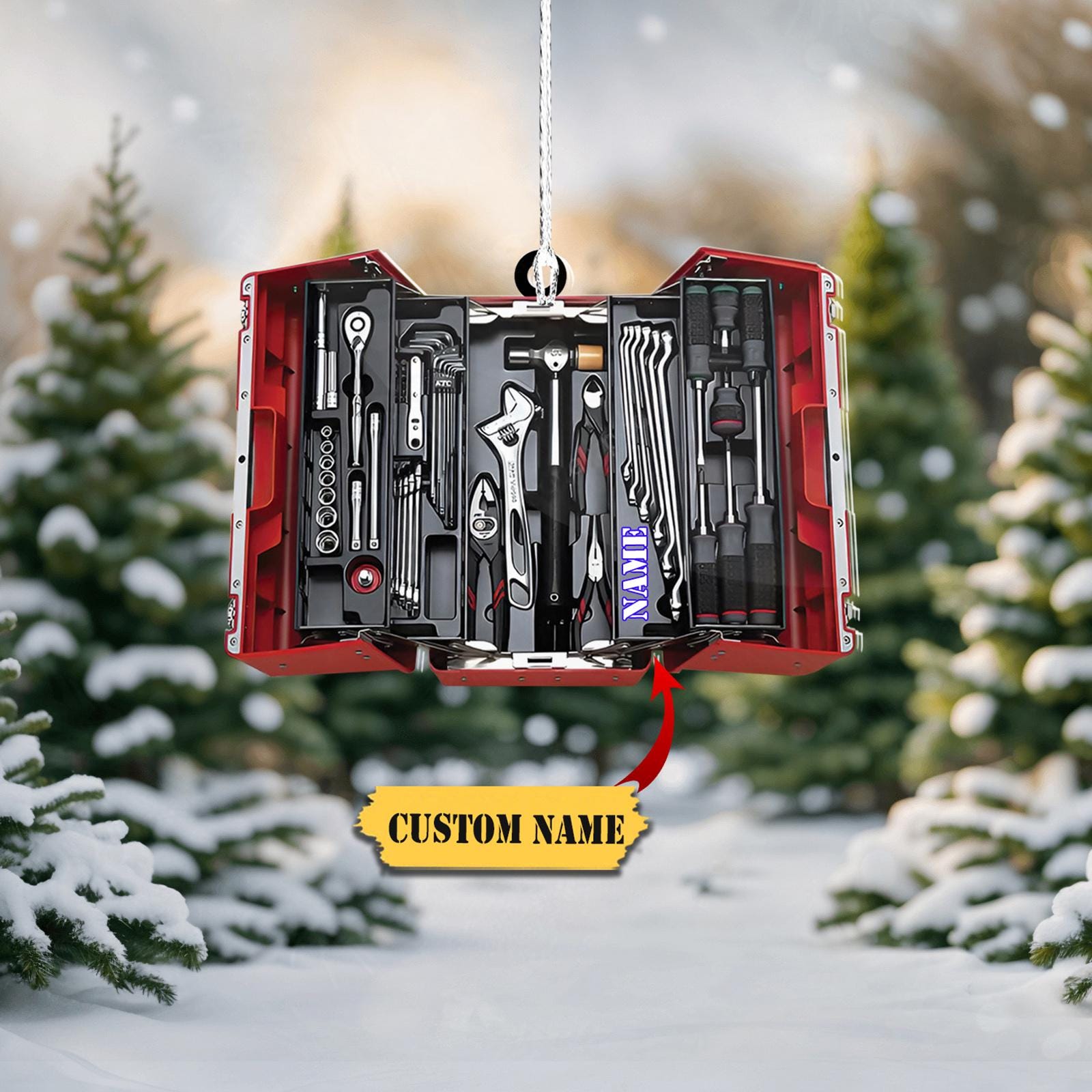 Personalized Mechanic Toolbox Ornament 2024 - Custom Name Christmas Ornament for Tool Lovers - Unique Gift for Mechanics and Handymen HAOR0711