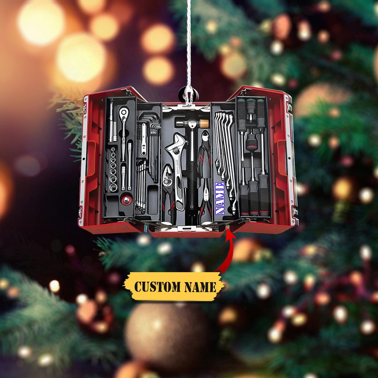 Personalized Mechanic Toolbox Ornament 2024 - Custom Name Christmas Ornament for Tool Lovers - Unique Gift for Mechanics and Handymen HAOR0711