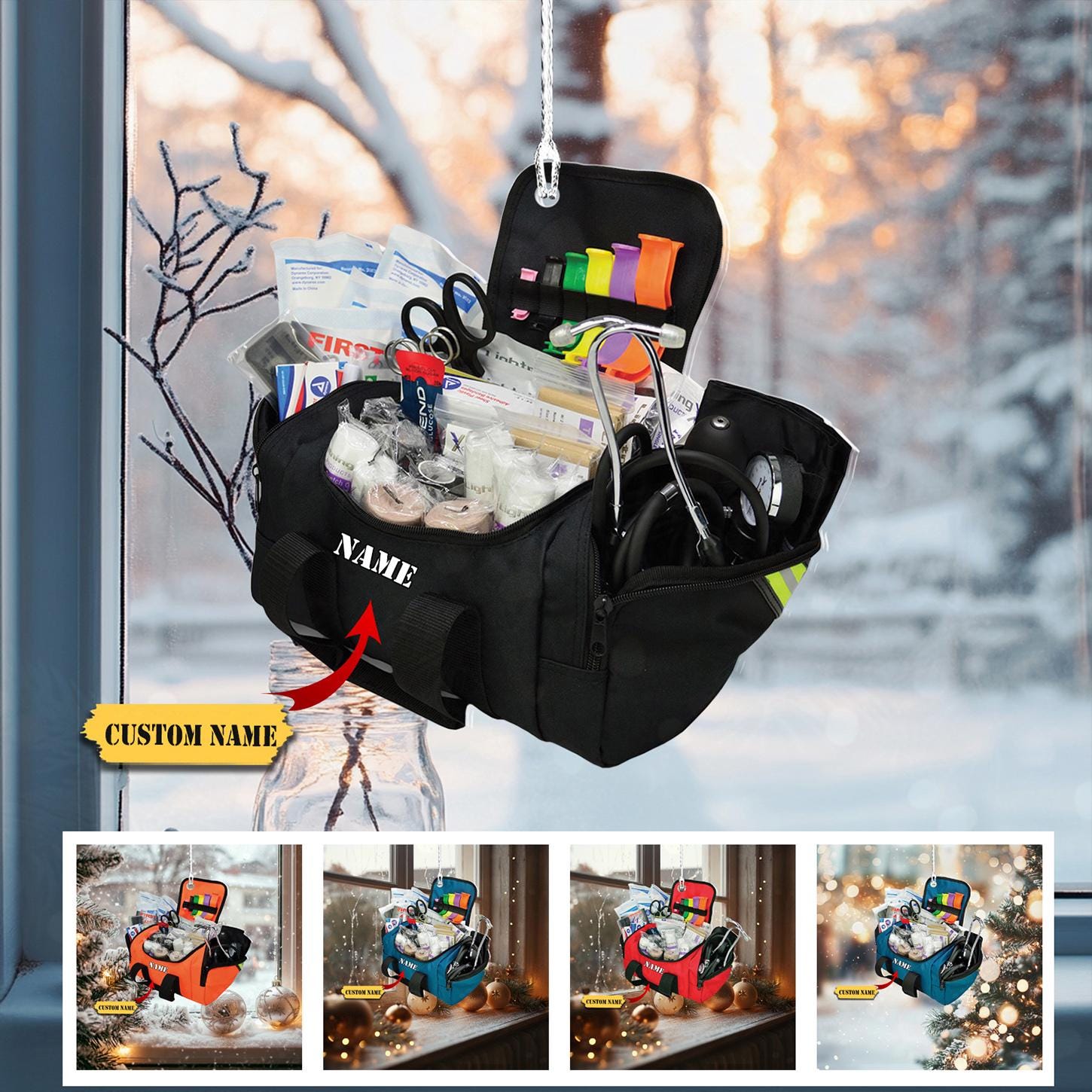 Personalized Medical Bag EMT Ornament FLAT 2D, Custom First Responder Gift, First Aid Medical Bag Christmas Decor, Perfect Gift for Rescuers HAOR0711