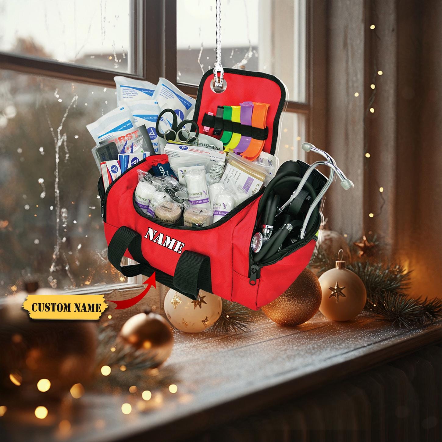 Personalized Medical Bag EMT Ornament FLAT 2D, Custom First Responder Gift, First Aid Medical Bag Christmas Decor, Perfect Gift for Rescuers HAOR0711