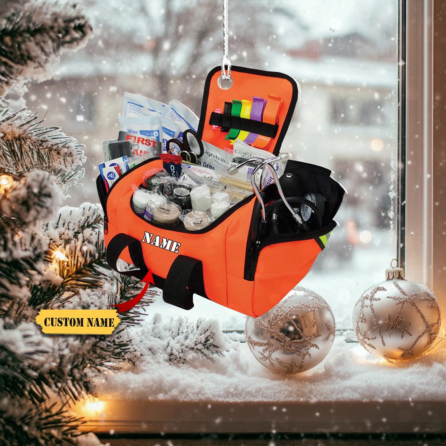 Personalized Medical Bag EMT Ornament FLAT 2D, Custom First Responder Gift, First Aid Medical Bag Christmas Decor, Perfect Gift for Rescuers HAOR0711