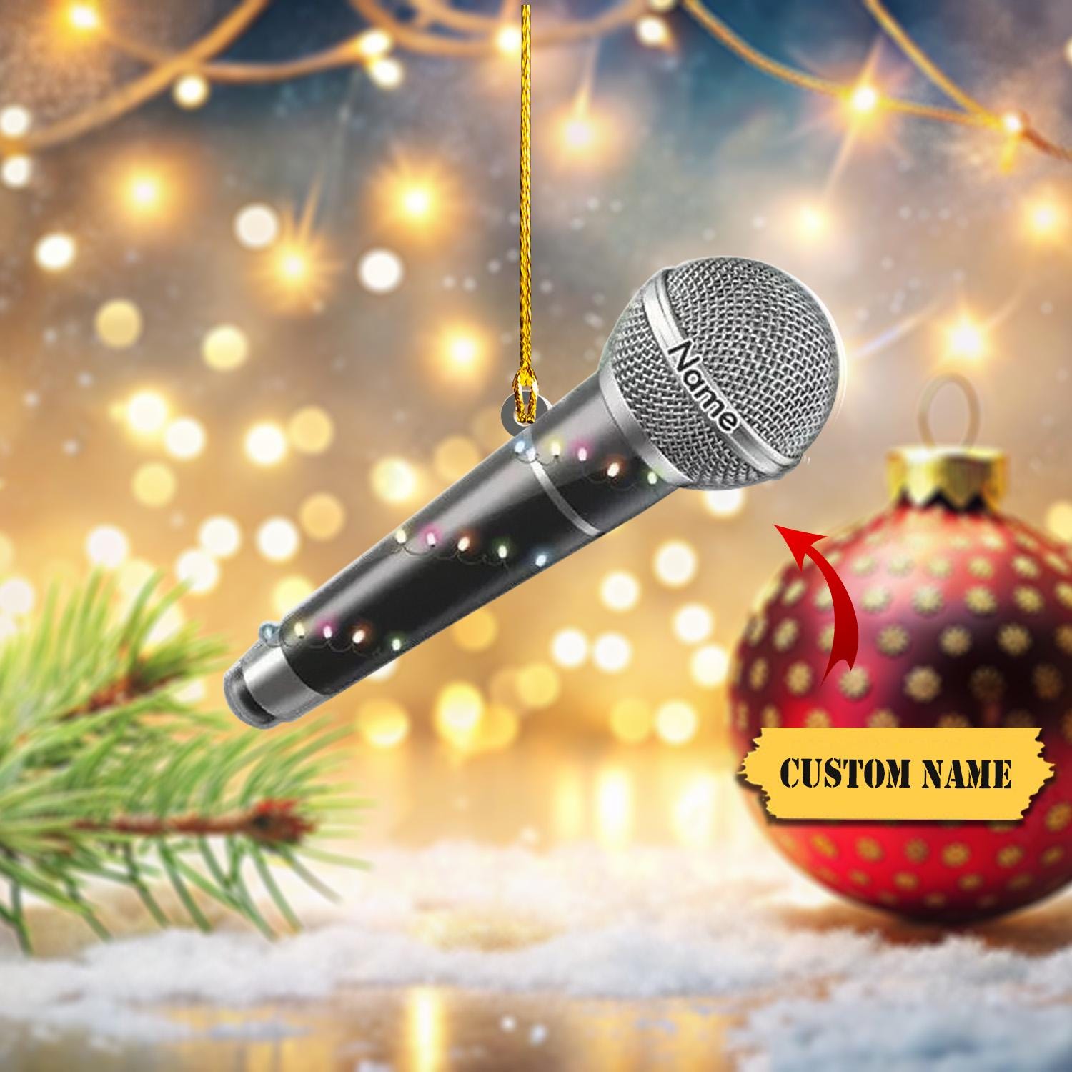 Personalized Microphone Christmas Tree Ornament Christmas Ornament Decor Micro, Music Christmas Home Decor, Xmas Gift for Music Lover HAOR0711