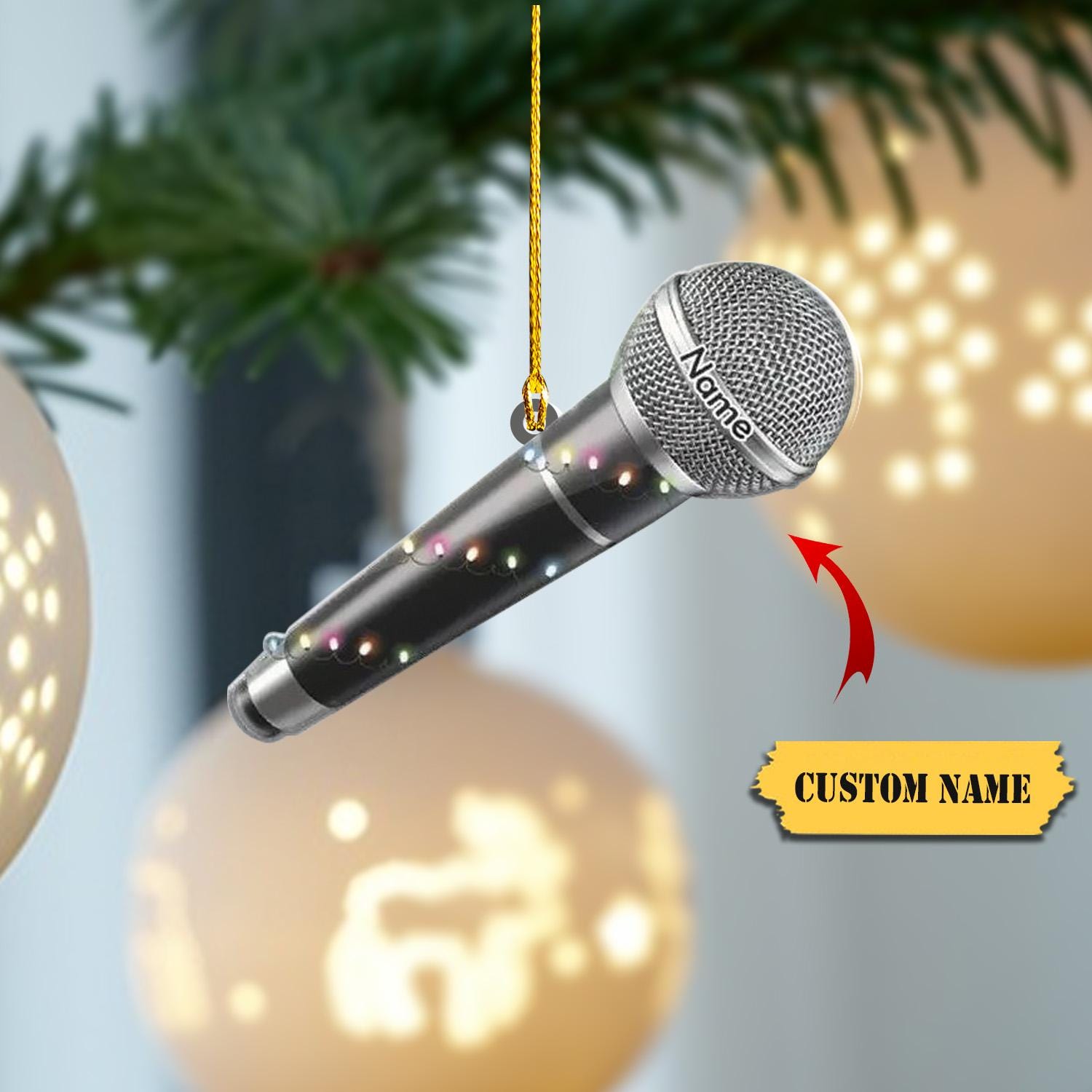 Personalized Microphone Christmas Tree Ornament Christmas Ornament Decor Micro, Music Christmas Home Decor, Xmas Gift for Music Lover HAOR0711