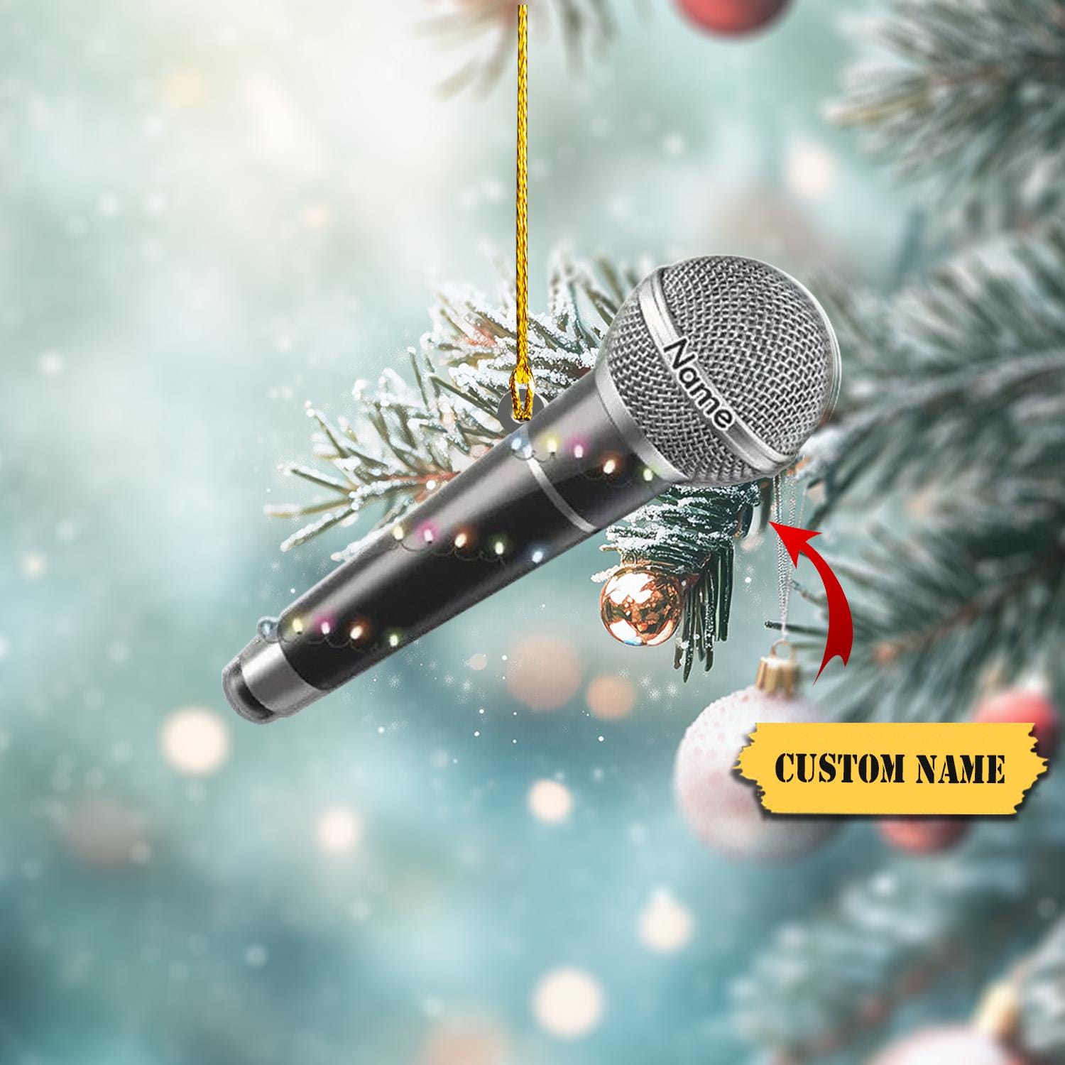 Personalized Microphone Christmas Tree Ornament Christmas Ornament Decor Micro, Music Christmas Home Decor, Xmas Gift for Music Lover HAOR0711