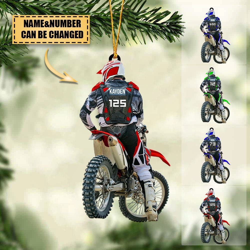 Personalized Motocross Dirt Bike Christmas Ornament, Custom Name and Number Motocross Ornament, Gift For Bikers Racer Motocross Racing ORH1710N