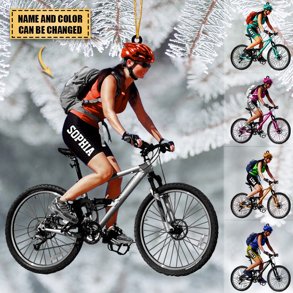 Personalized Mountain Biking Girl Christmas Ornament, Custom Mountain Bike Acrylic Ornament, Christmas Bicycle Tree Decor, Gifts For Biker ORH1710N