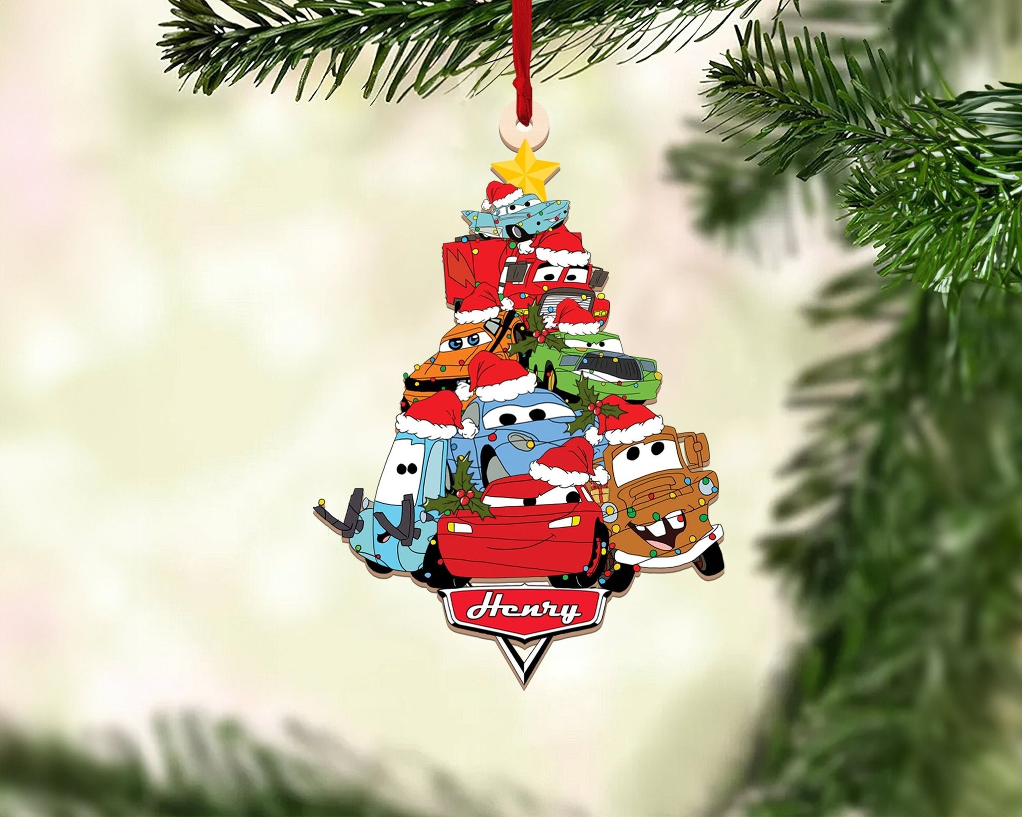 Personalized Name Cars Christmas Tree Ornament, Car Christmas Ornament, Lightning McQueen Ornament, Hudson, Carrera, Mater, Luigi, Guido ORH2510