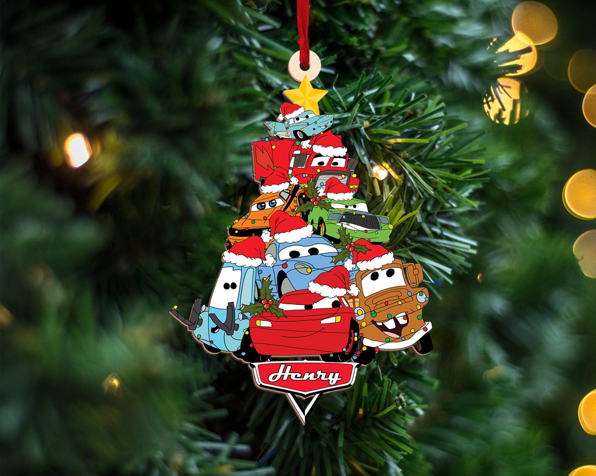 Personalized Name Cars Christmas Tree Ornament, Car Christmas Ornament, Lightning McQueen Ornament, Hudson, Carrera, Mater, Luigi, Guido 1 ORH2510