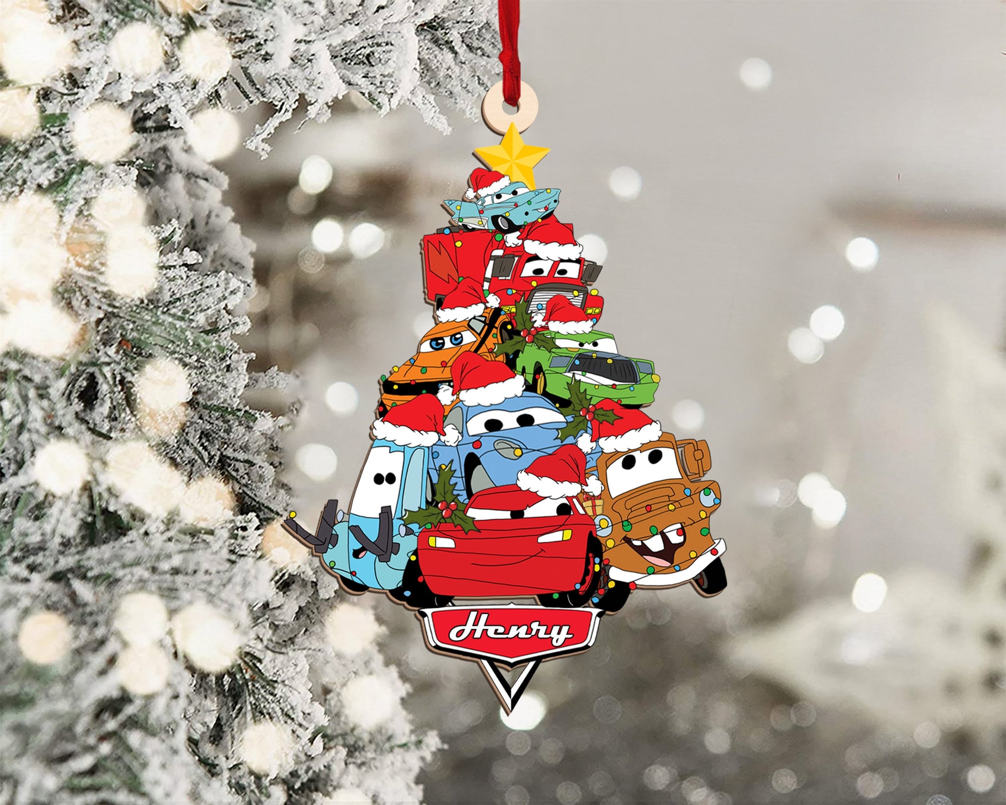 Personalized Name Cars Christmas Tree Ornament, Car Christmas Ornament, Lightning McQueen Ornament, Hudson, Carrera, Mater, Luigi, Guido 1 ORH2510