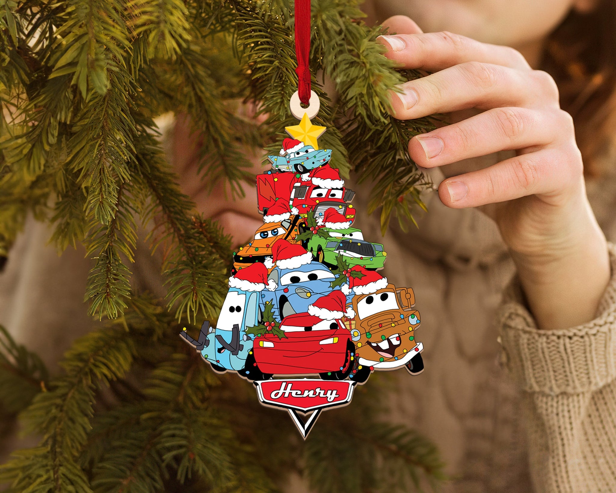 Personalized Name Cars Christmas Tree Ornament, Car Christmas Ornament, Lightning McQueen Ornament, Hudson, Carrera, Mater, Luigi, Guido ORH2510