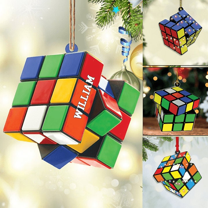 Personalized Name Cube Rubik Flat 2 Side Ornament, Rubik Cube Christmas Ornaments, Rubik Christmas Acrylic Ornament, Gift For Rubik Lovers ORH1710N
