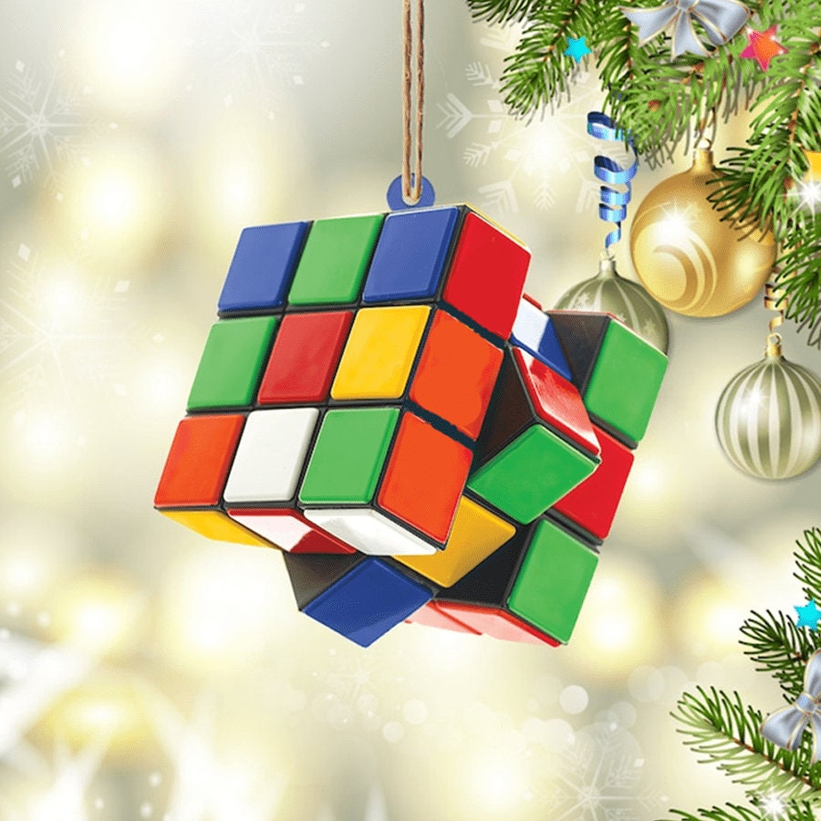 Personalized Name Cube Rubik Flat 2 Side Ornament, Rubik Cube Christmas Ornaments, Rubik Christmas Acrylic Ornament, Gift For Rubik Lovers ORH1710N