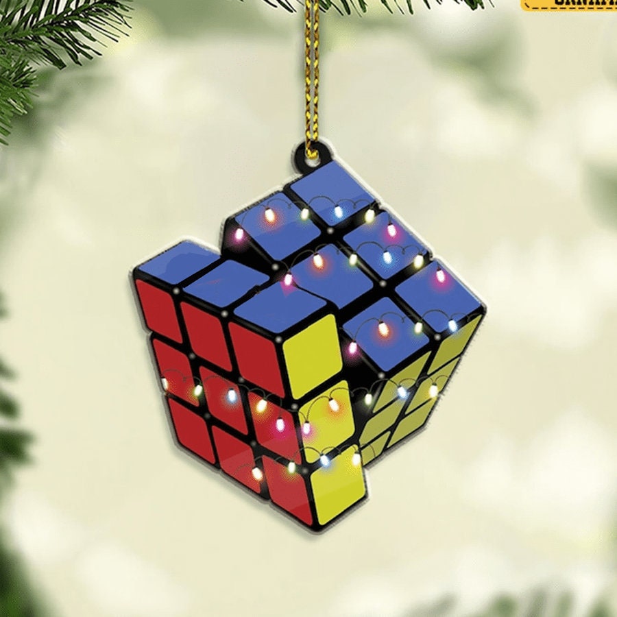 Personalized Name Cube Rubik Flat 2 Side Ornament, Rubik Cube Christmas Ornaments, Rubik Christmas Acrylic Ornament, Gift For Rubik Lovers ORH1710N