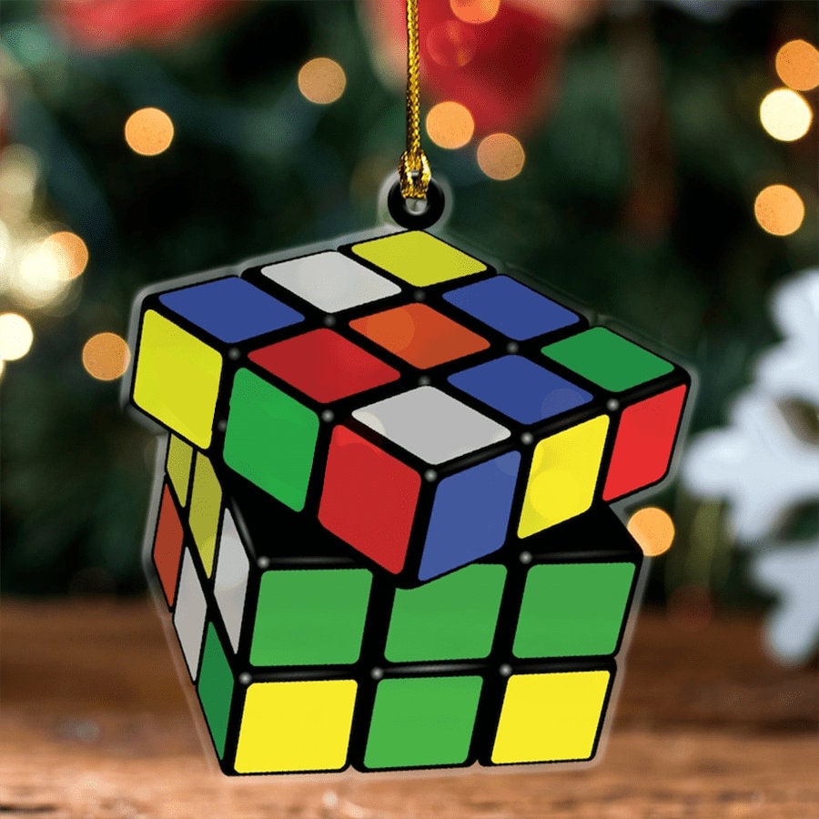 Personalized Name Cube Rubik Flat 2 Side Ornament, Rubik Cube Christmas Ornaments, Rubik Christmas Acrylic Ornament, Gift For Rubik Lovers ORH1710N