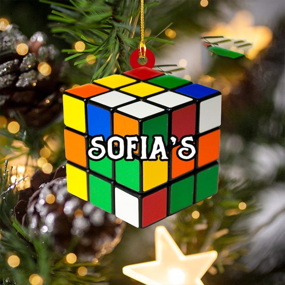 Personalized Name Cube Rubik Flat 2 Side Ornament, Rubik Cube Christmas Ornaments, Rubik Christmas Acrylic Ornament, Gift For Rubik Lovers ORH1710N