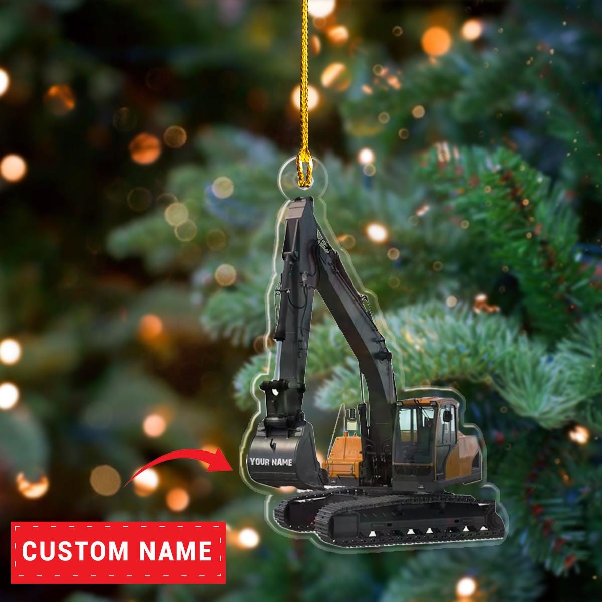 Personalized Name Excavator  2D Flat Ornament, Christmas Gift For Crane Worker Ornament, Heavy Equipment Operator Christmas Ornament ORNO5