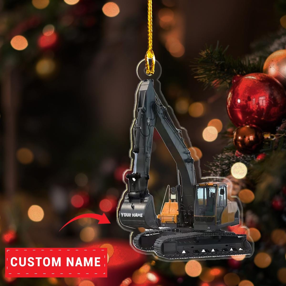 Personalized Name Excavator  2D Flat Ornament, Christmas Gift For Crane Worker Ornament, Heavy Equipment Operator Christmas Ornament ORNO5