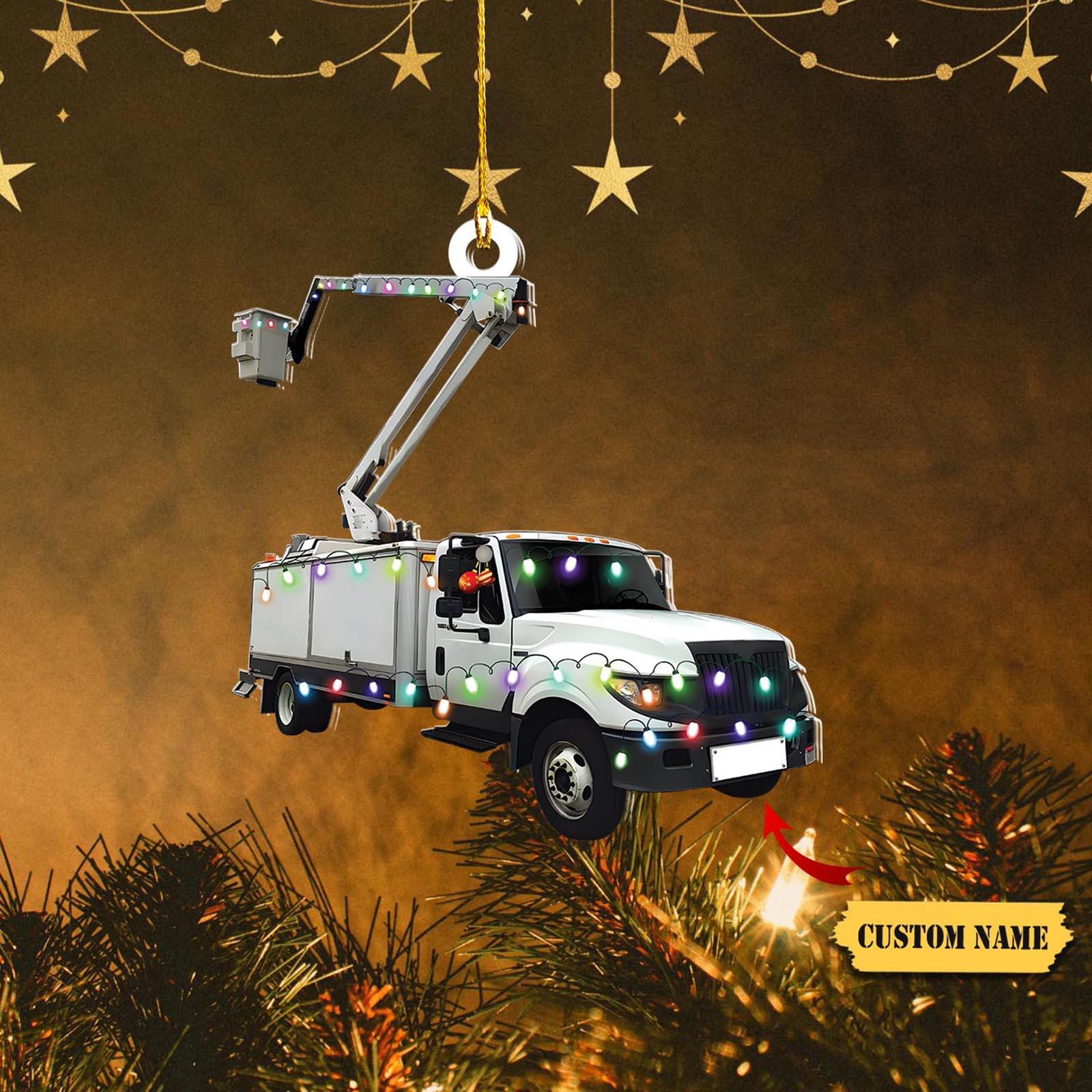 Personalized Name Lineman Bucket Truck Merry Christmas Shaped Ornament 2D, Gift for Lineman, Gifts For Christmas. HAOR0711