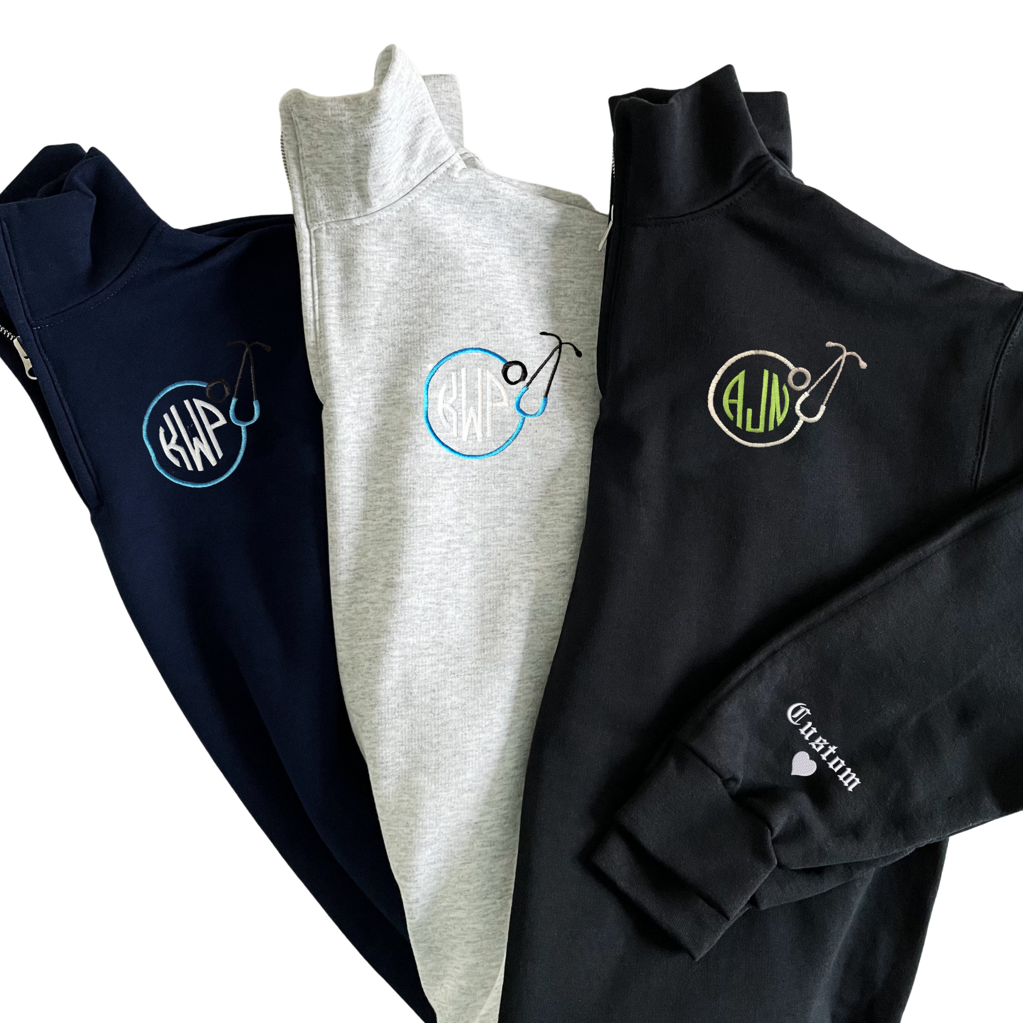Personalized Nurse Sweatshirt with Monogrammed Circle Stethoscope Quarter Zip Sweatshirt Embroidered em2