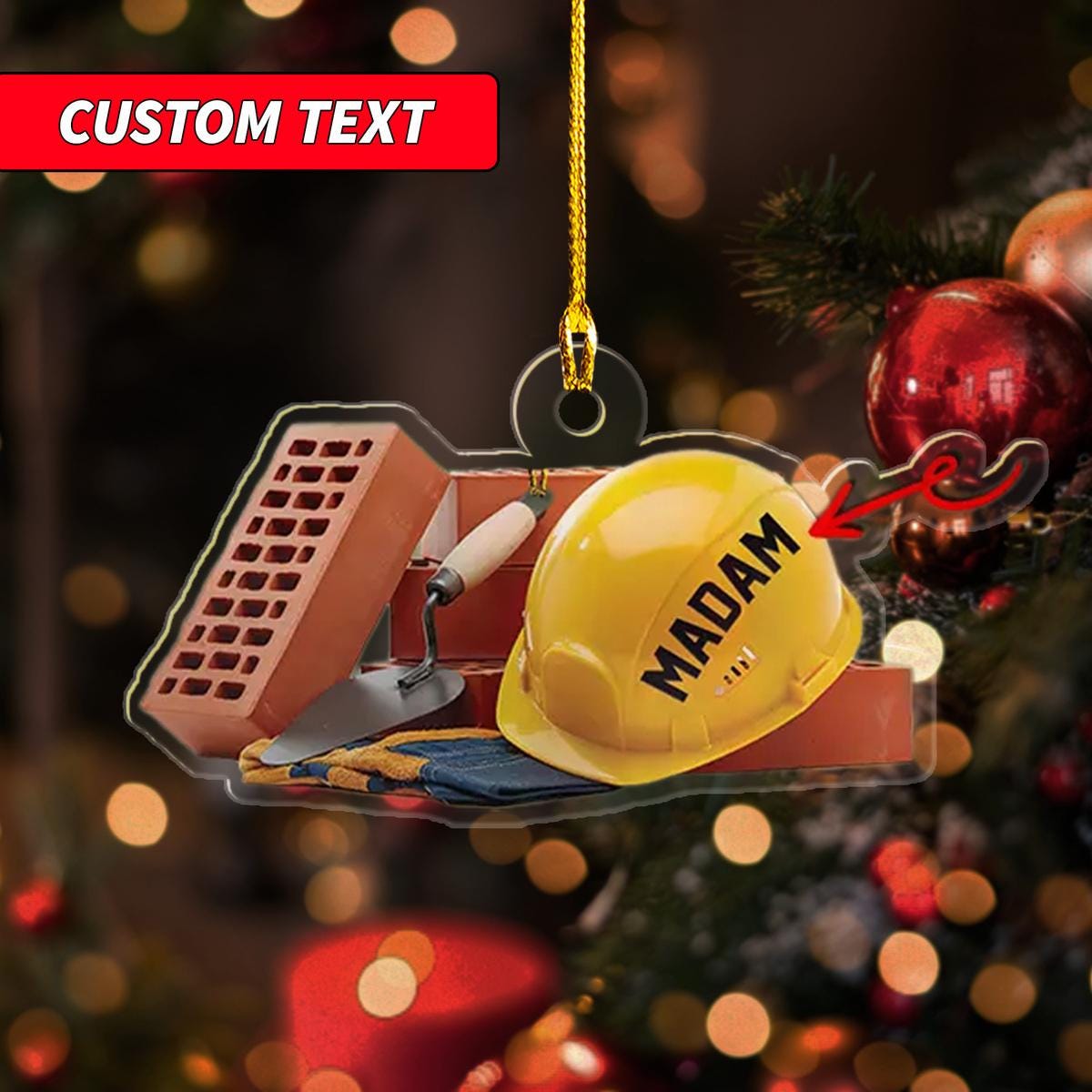 Personalized Ornament Excavator Xmas Tree Ornament, Builder Constructor Xmas Ornament, Construction Tool Box Flat Ornament ORNO5