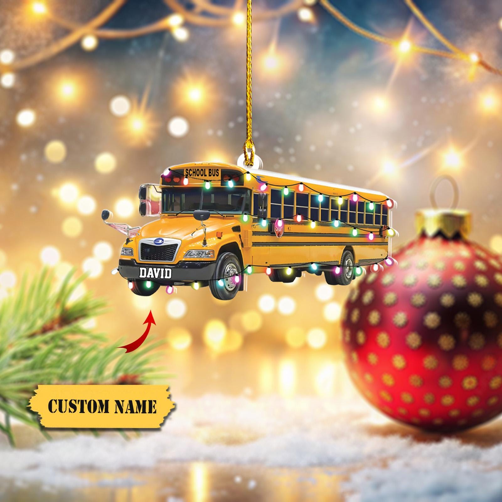 Personalized Ornament School Bus 2D Flat, School Bus Chirstmas Ornament, School Bus Lover Gift, Gift For Bus Driver HAOR0711