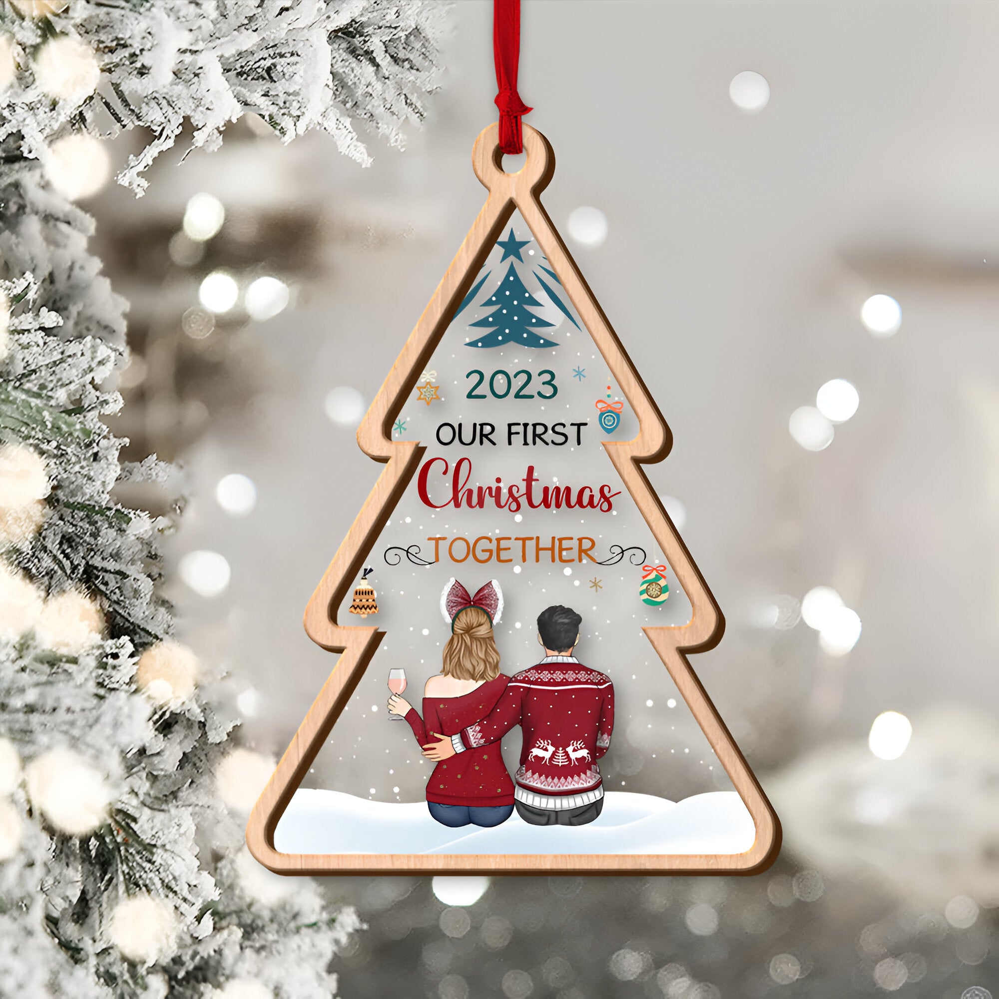 Personalized Our First Christmas Together 2 Layer Wooden And Acrylic Ornament Christmas  ORN2509
