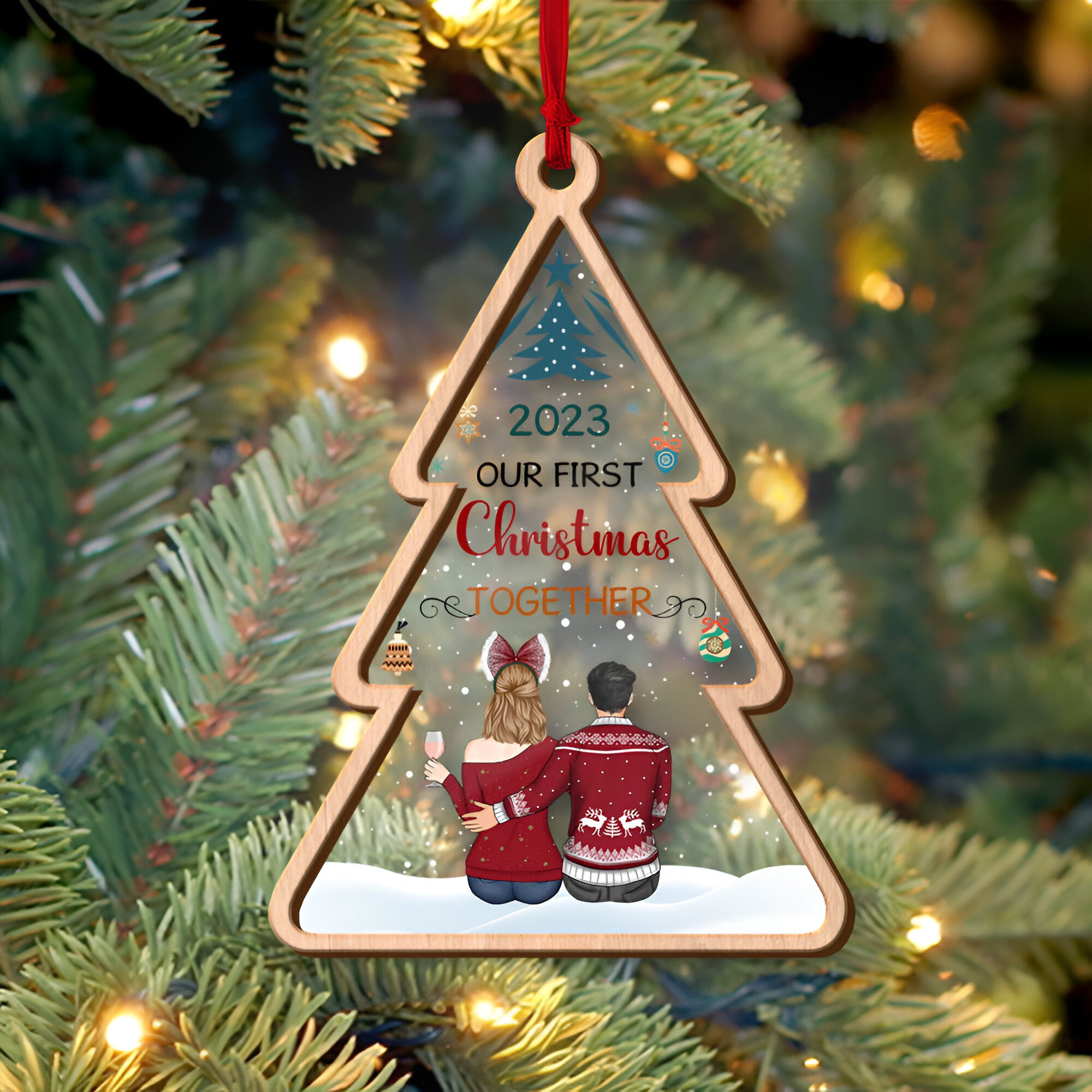Personalized Our First Christmas Together 2 Layer Wooden And Acrylic Ornament Christmas  ORN2509