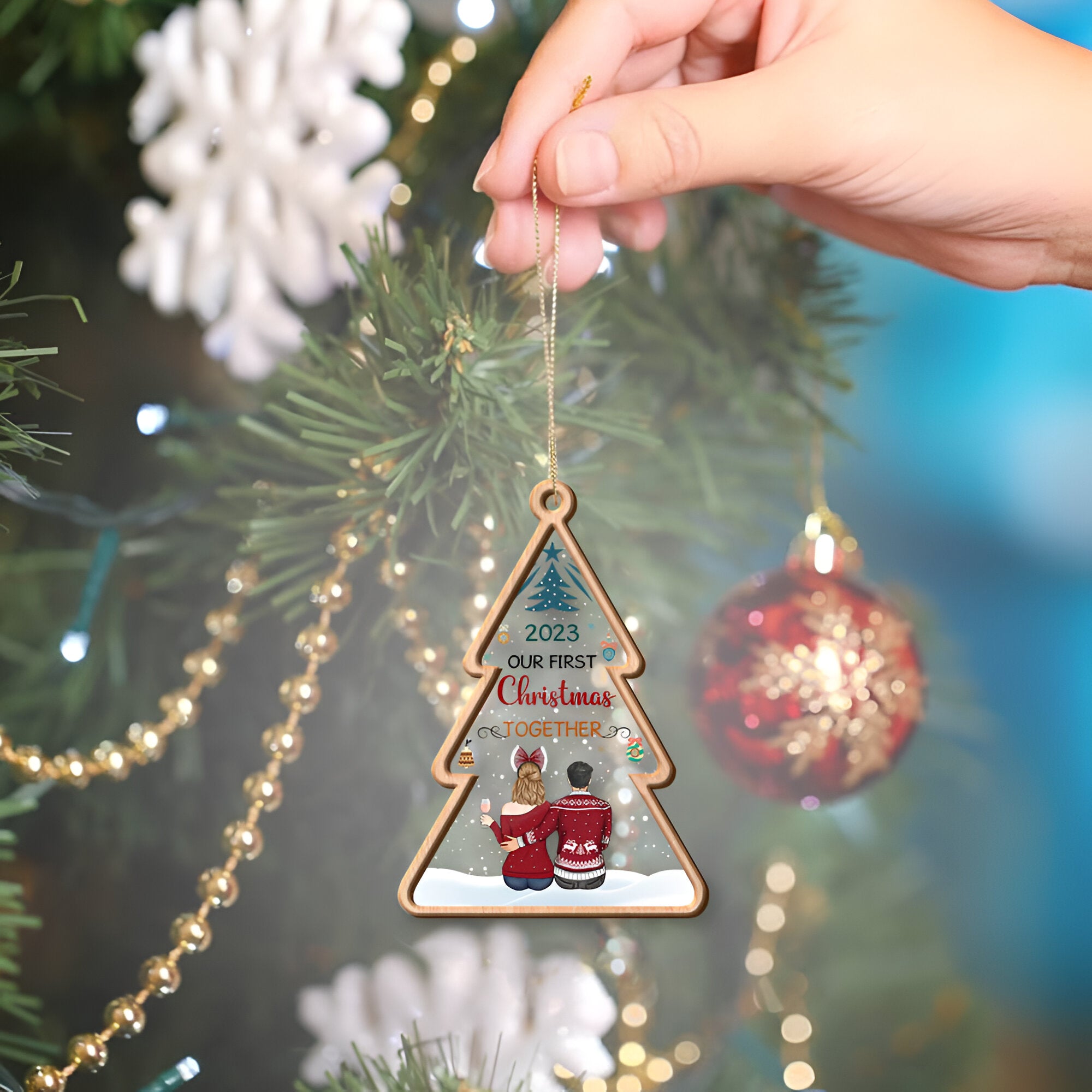 Personalized Our First Christmas Together 2 Layer Wooden And Acrylic Ornament Christmas  ORN2509