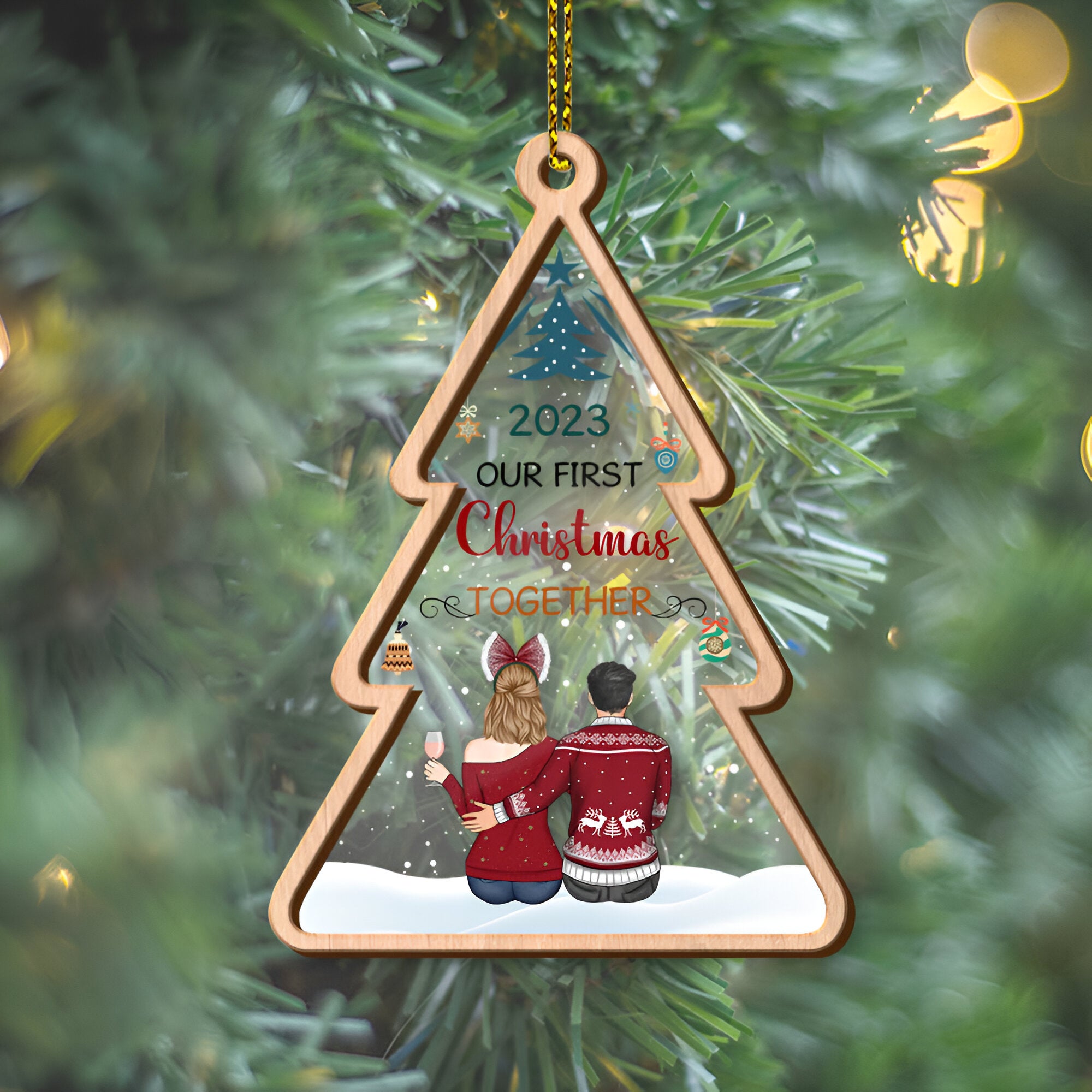 Personalized Our First Christmas Together 2 Layer Wooden And Acrylic Ornament Christmas  ORN2509