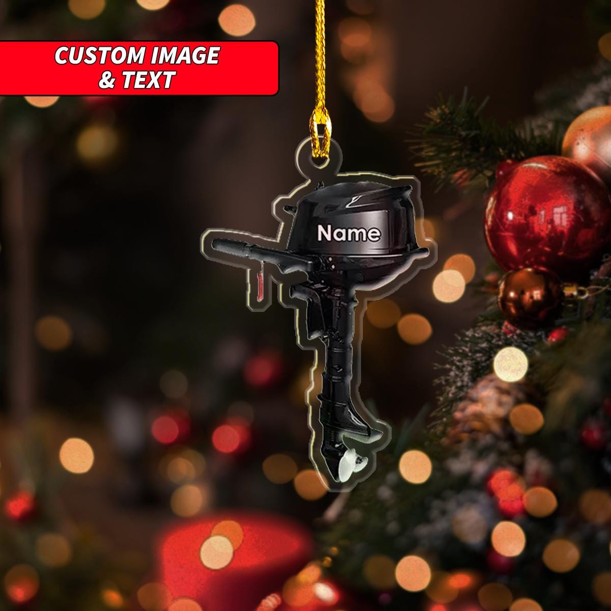 Personalized Outboard Motor Four-Stroke Engine Christmas Ornament, Outboard Motor Christmas Ornament, Custom Name Acrylic Ornament ORNO5