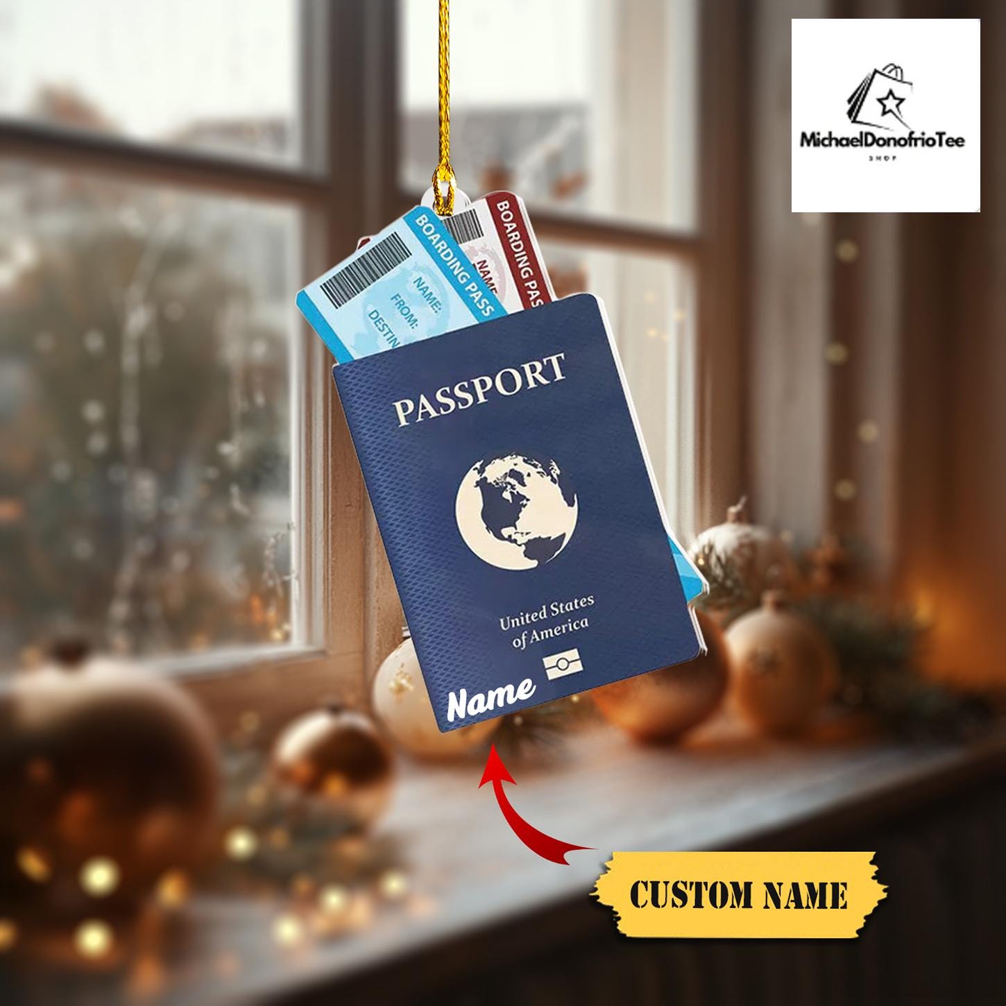 Personalized Passport Travel Ornament FLAT 2D with Custom Name, Perfect Christmas Gift for Travelers & Adventurers HAOR0711