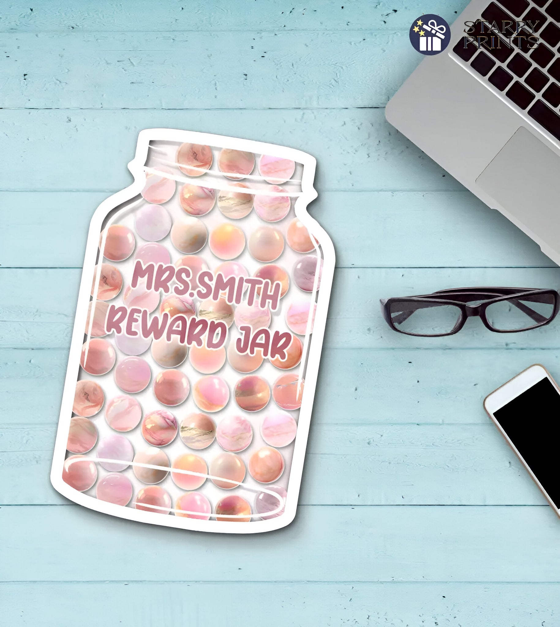 Personalized Pastel Marble Reward Jar For Classroom- Goal Tracker & Behaviour Reward For Kids Rejar