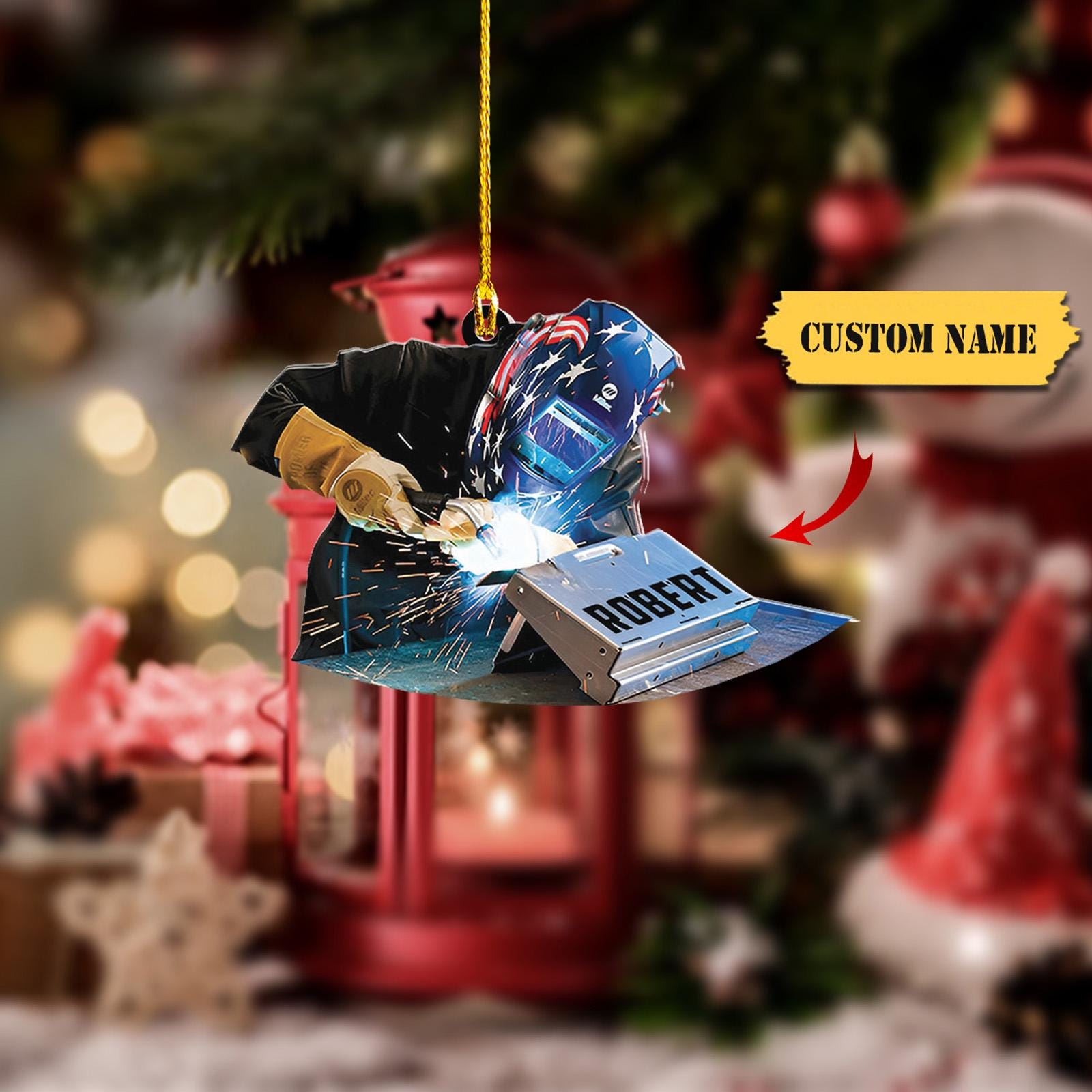Personalized Patriotic Welder Ornament 2D - Custom Named Welding Christmas Decor - Handcrafted Holiday Gift for Welders HAOR0711